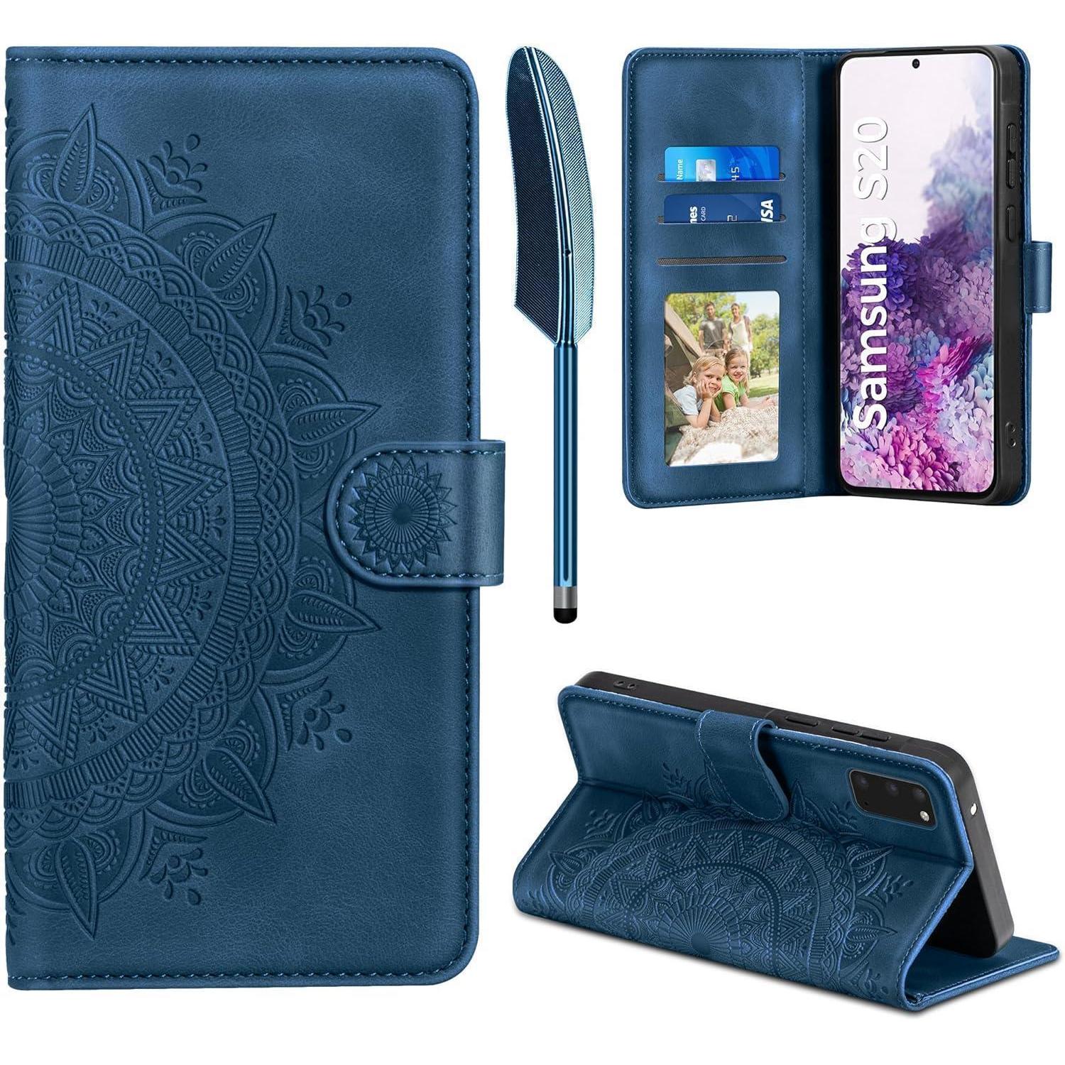 Lederhülle Samsung Galaxy S20 Wallet Case Kartenfach Magnet Ständer Dunkelblau