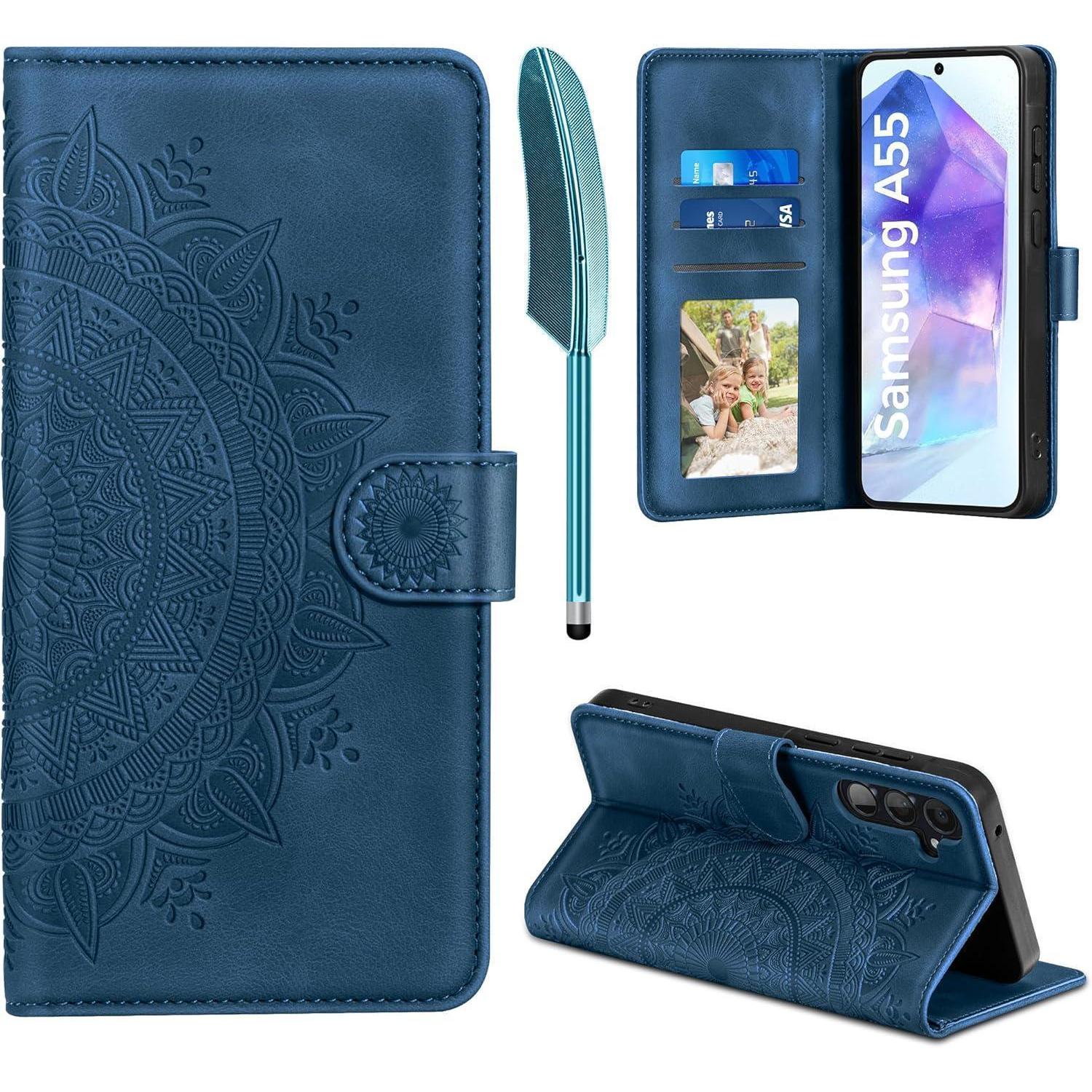 Easdnb Samsung Galaxy A55 5g Leder Flip Wallet Hülle Dunkelblau