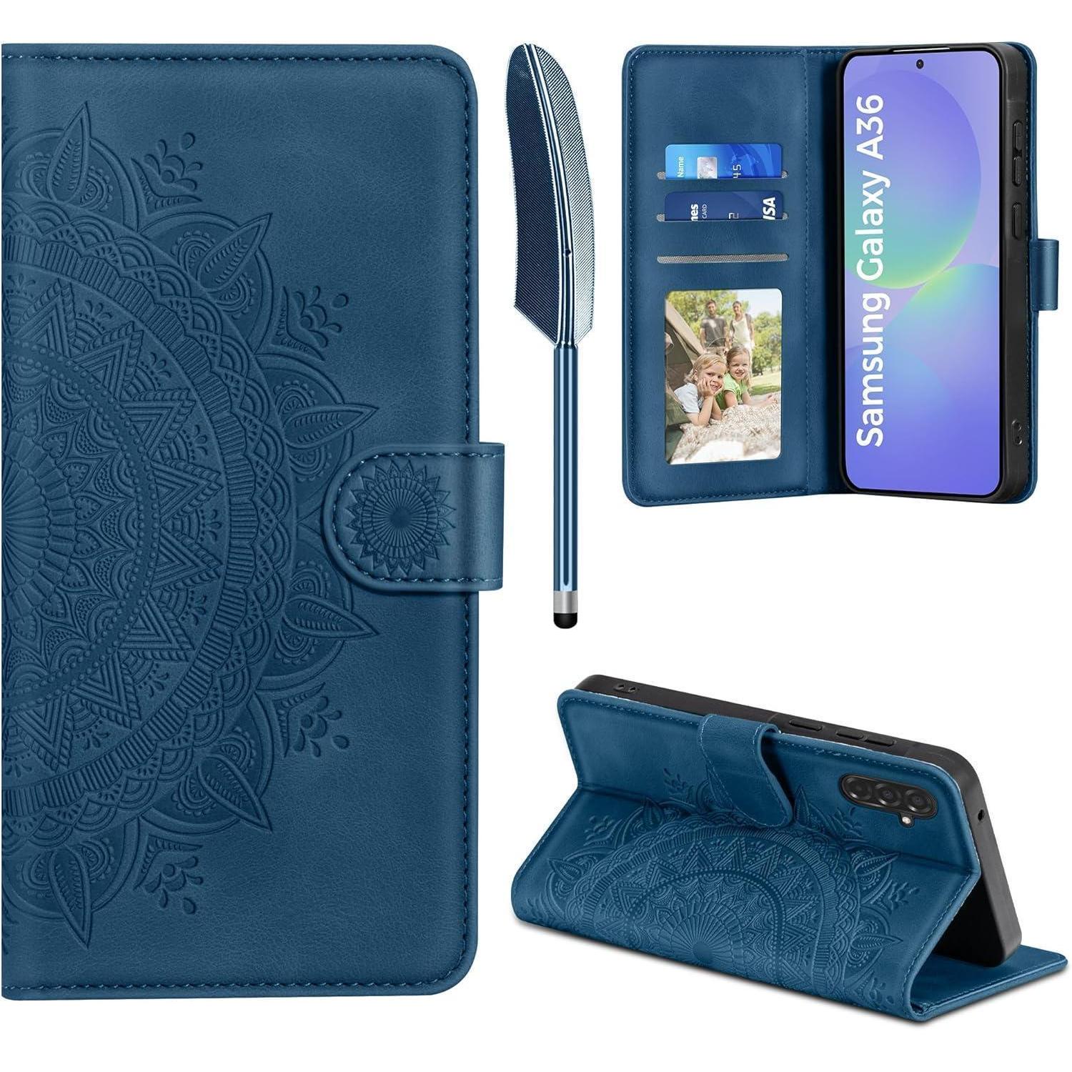 Handyhülle Leder Pu Flip Wallet Samsung Galaxy A36 Dunkelblau