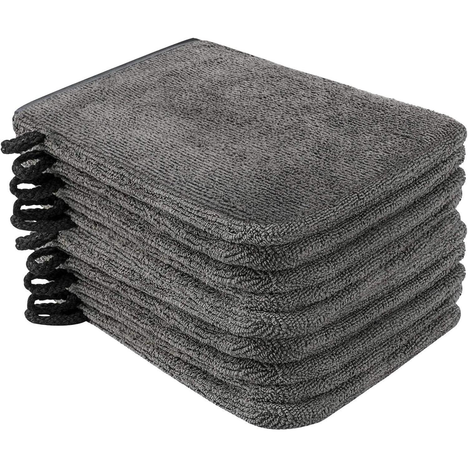 10er Pack Mikrofaser Waschlappen 15x21cm Dunkelgrau Saugfähige Frottee Handtuch