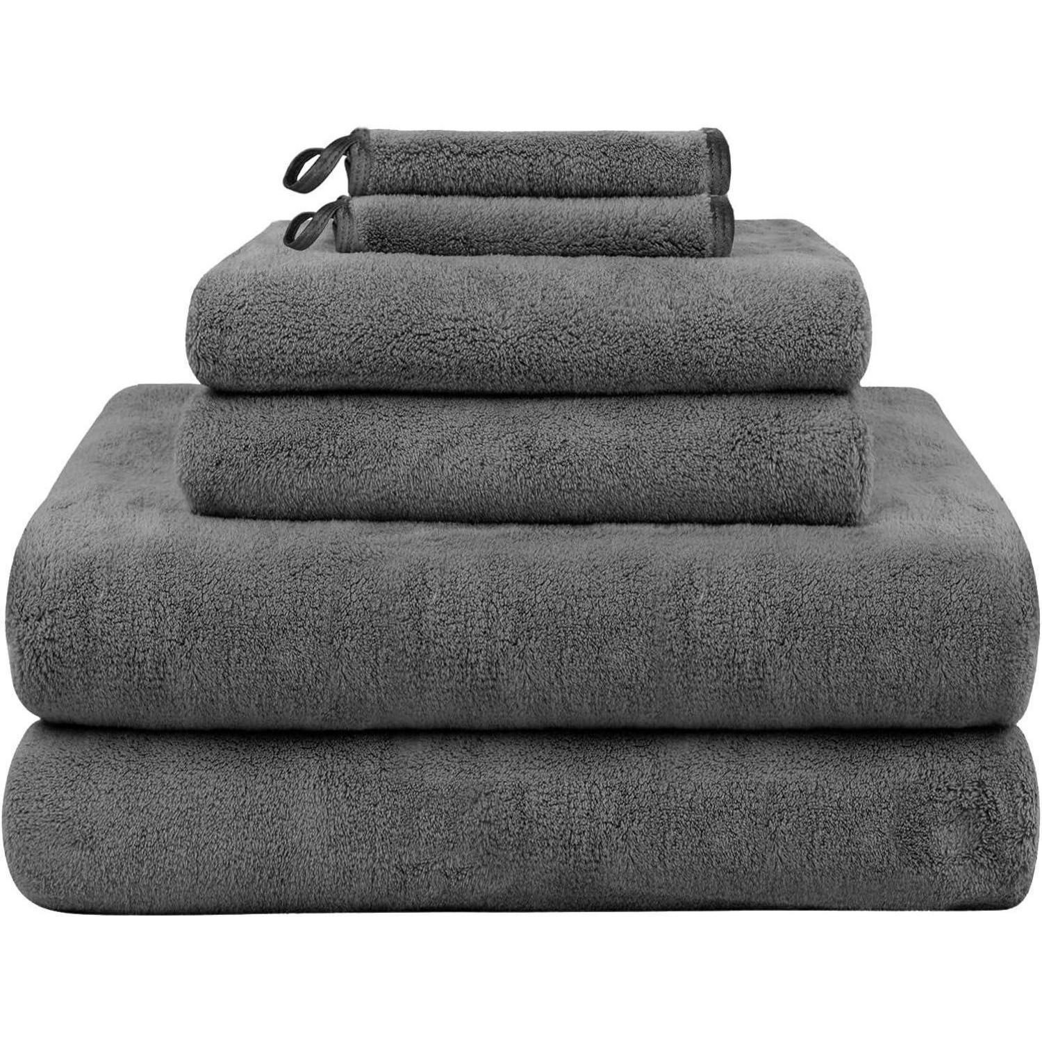 Handtuch Mikrofaser 100prozent 6er 76x152 40x76 15x30 Dunkelgrau Set