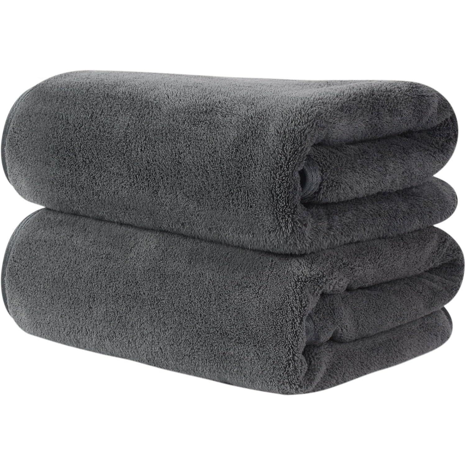 Mikrofaser Handtuch Haare 2er Pack Flauschig Saugstark 50x100cm Dunkelgrau