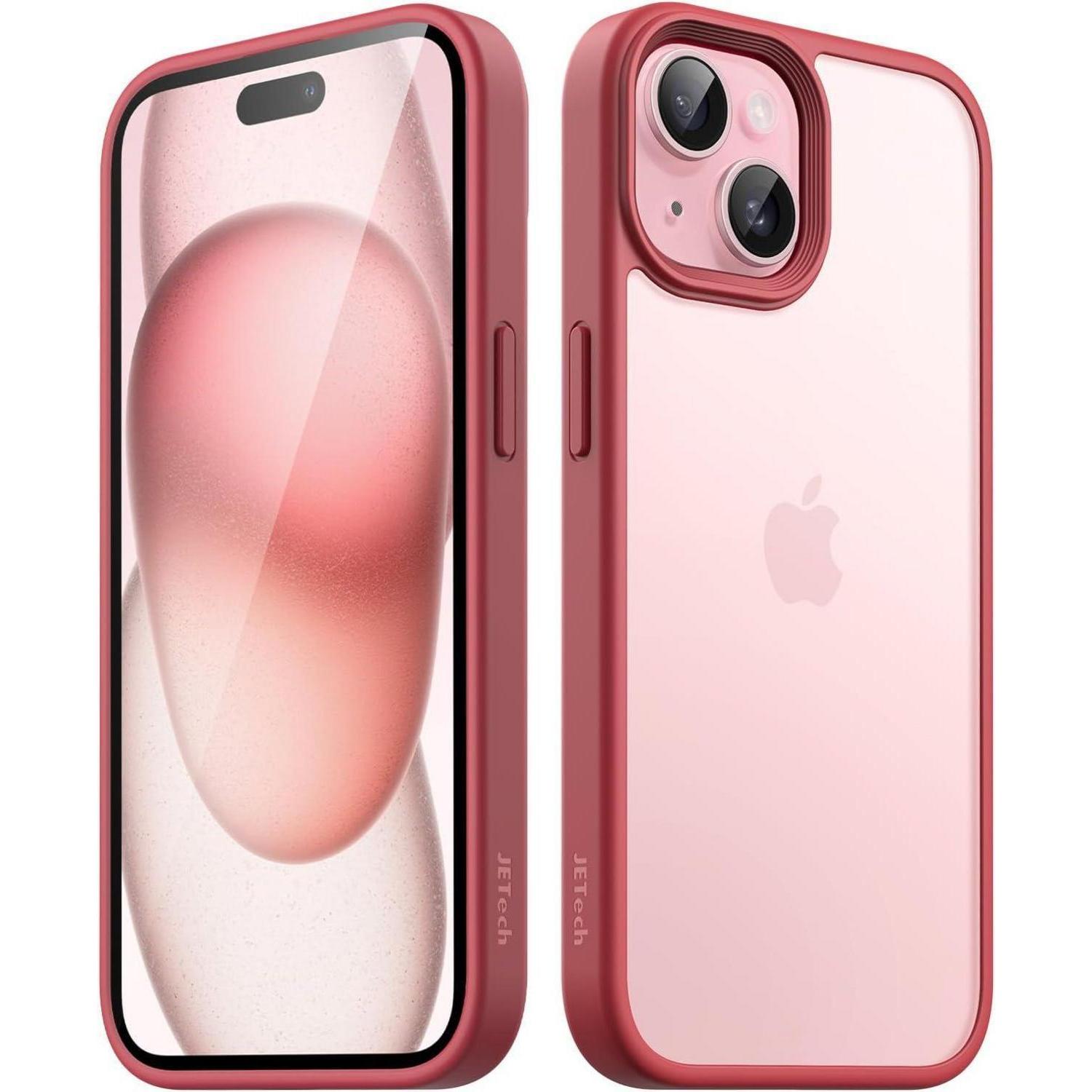 Handyhülle Iphone 15 Stoßfest Rückseite Anti Fingerabdruck Dunkelrot