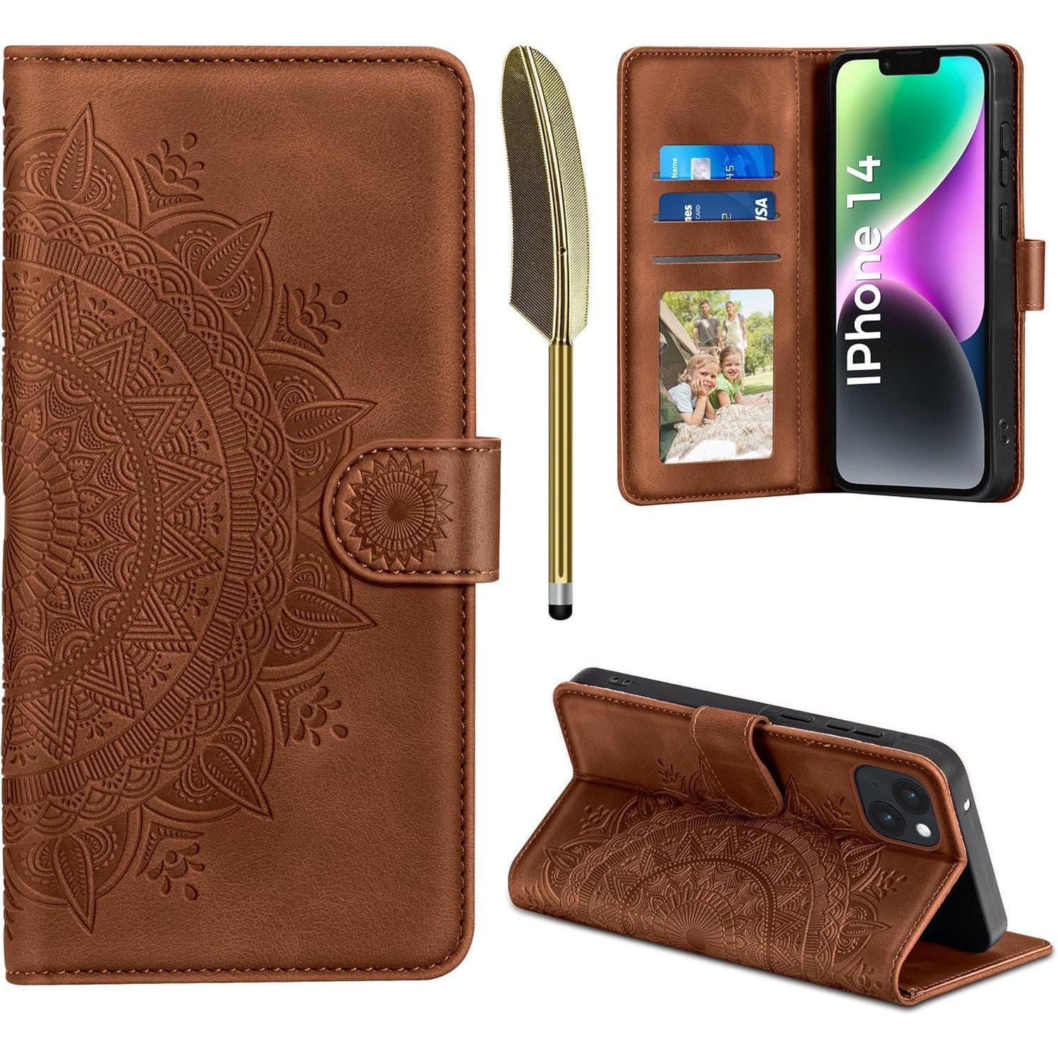 Handyhülle Iphone 14 Leder Klapphülle Iphone 14 Dunkelorange
