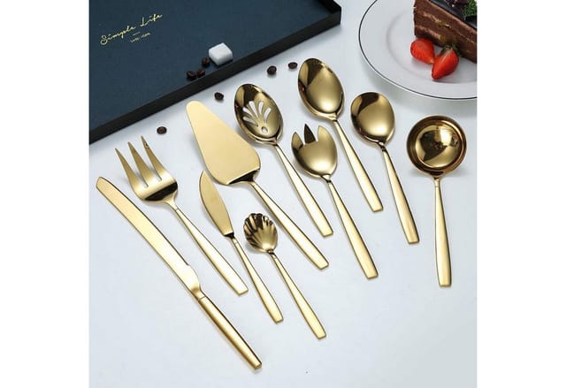 Besteck Servierset Edelstahl Gold 10 Servierlöffel 11.gold