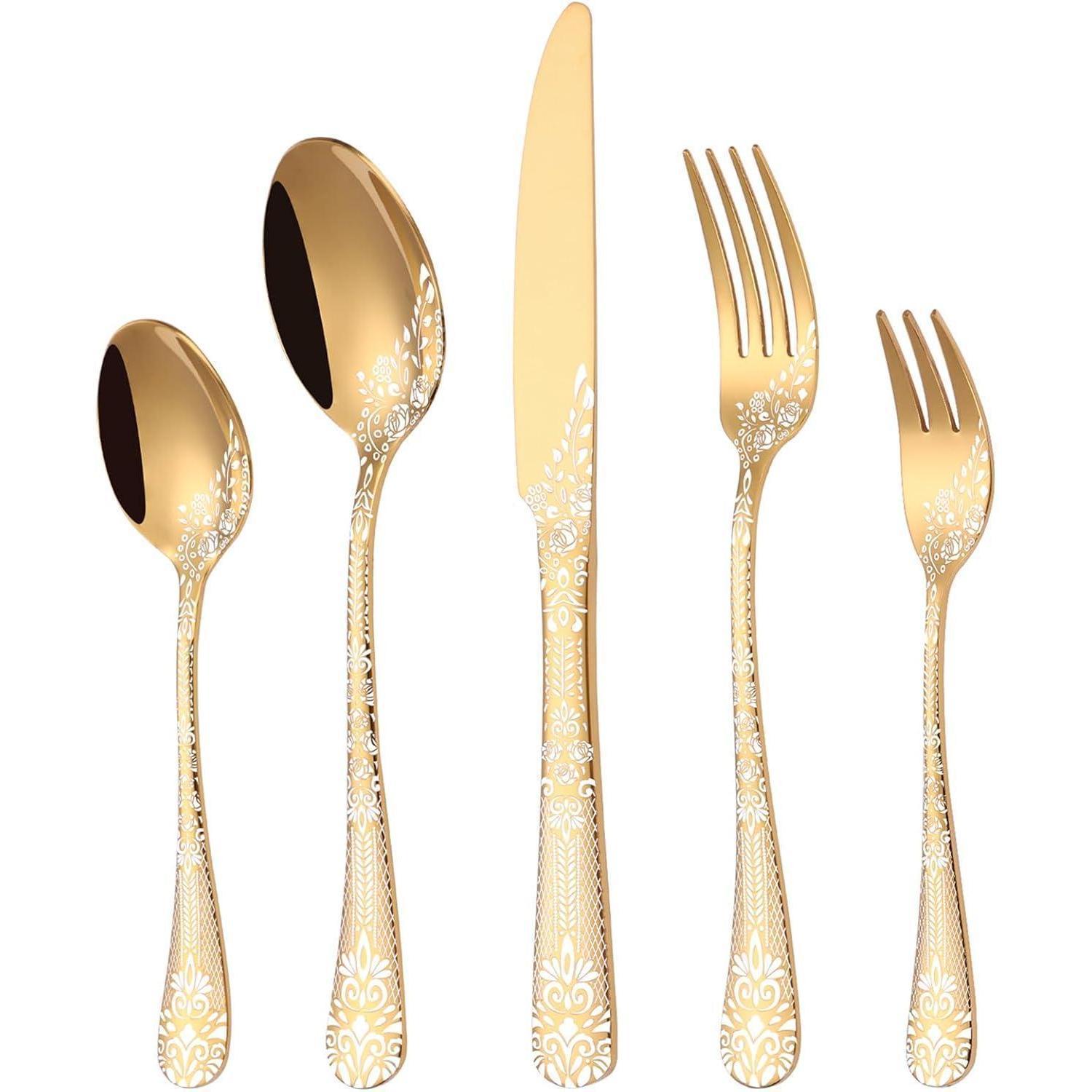Besteck Gold Edelstahl 6 Personen Gabel Löffel 30-teiliges Golden