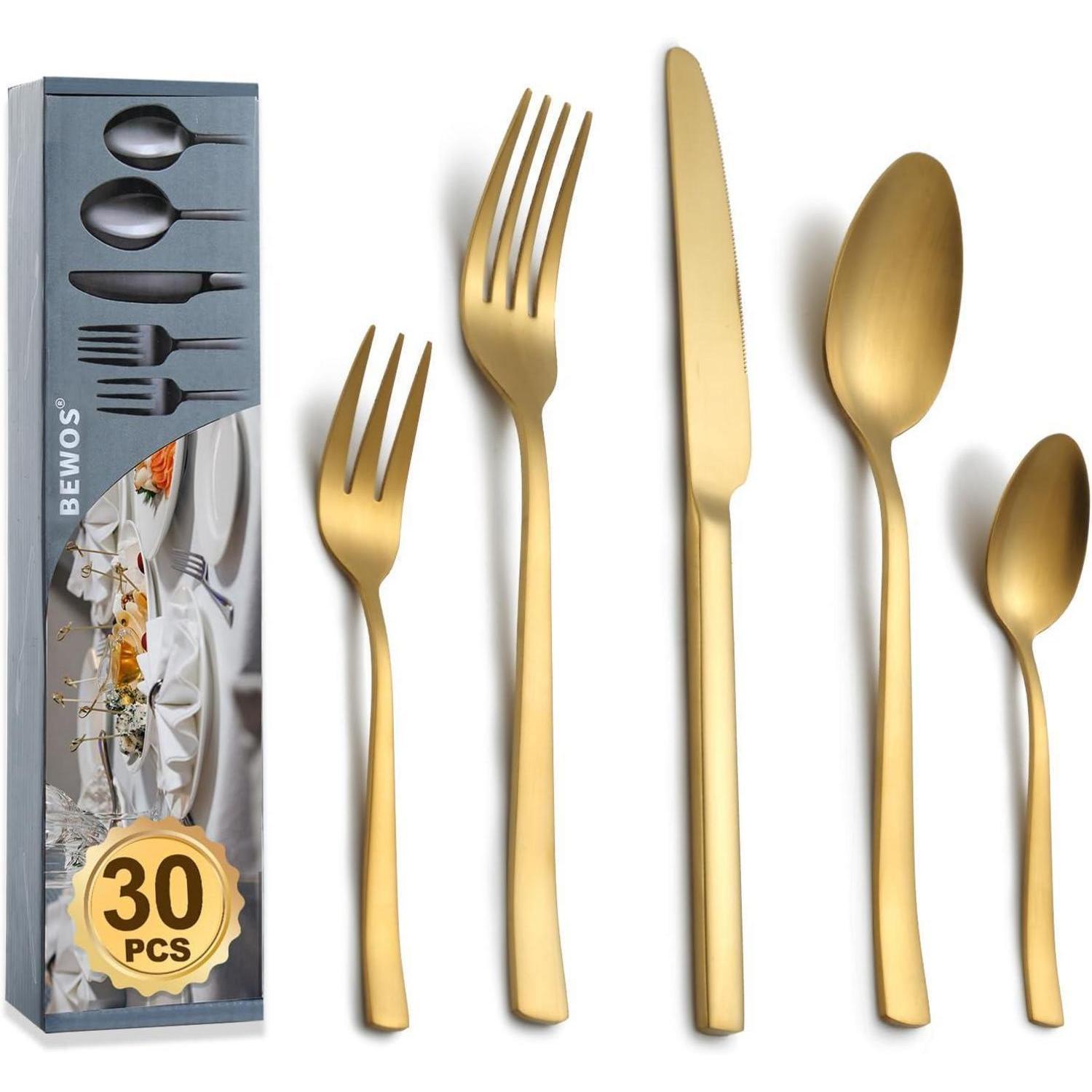 Besteckset 30tlg 30 St&xfcck Gold Quadratische Griffe 30 St&xfcck
