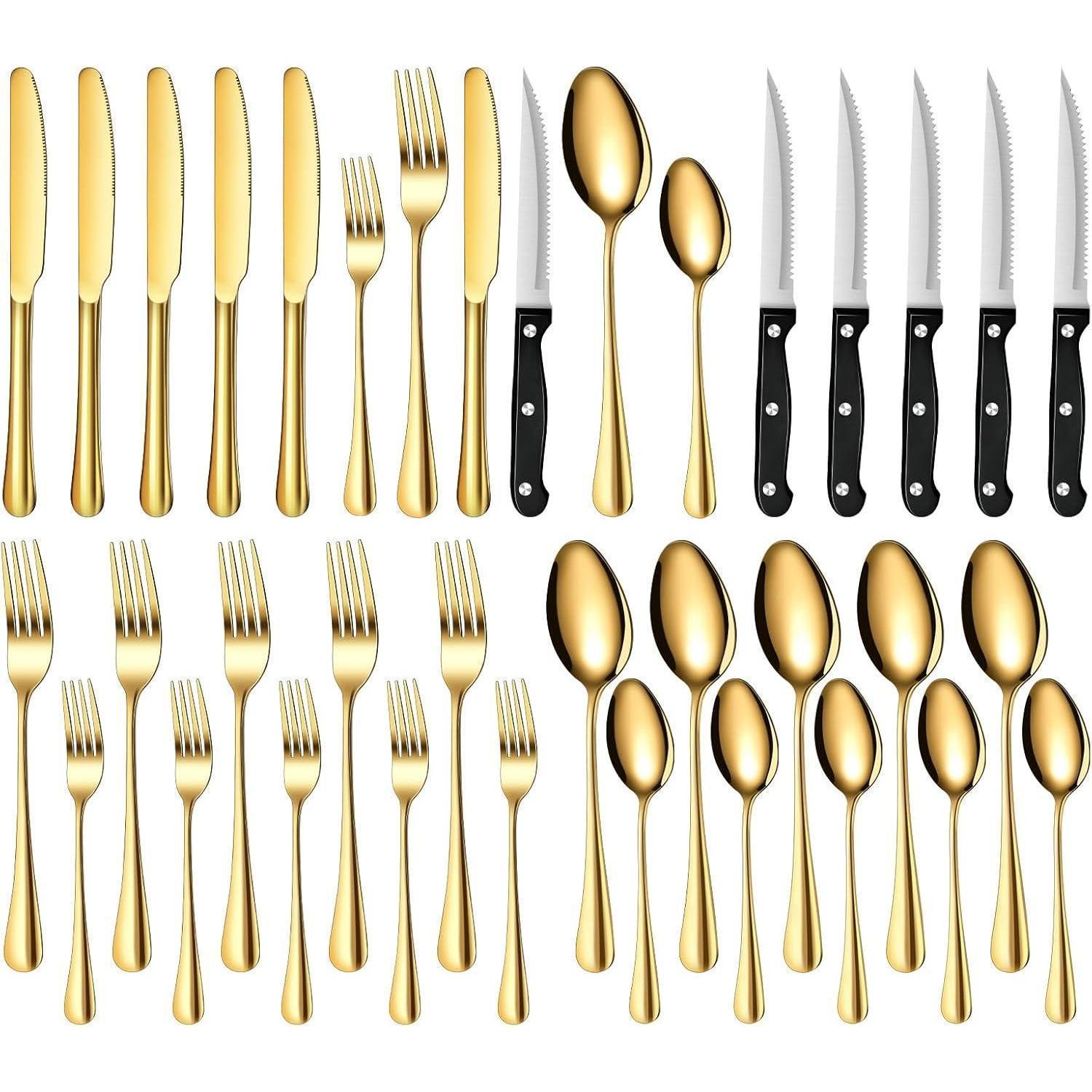 Besteckset Edelstahl 36teilig Steakmesser Gabel Löffel 6 Personen Gold