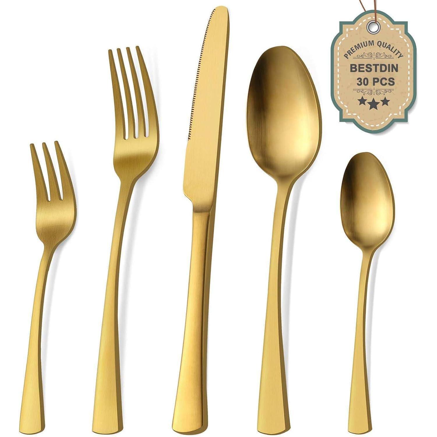 Besteckset 30 Edelstahl Matt Gold Messer 30 Teilig-matt Gold 30 Teilig