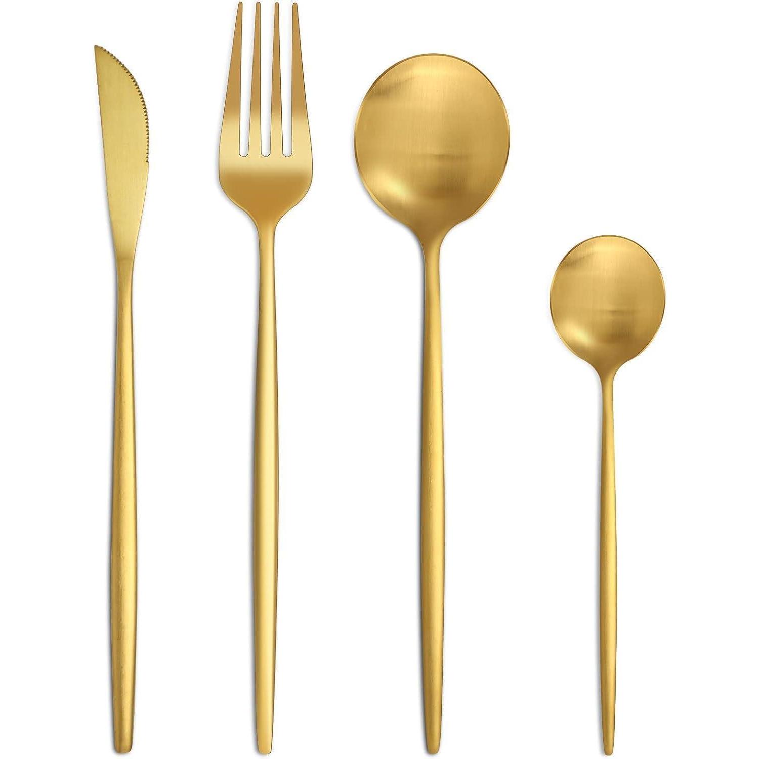 Besteckset Edelstahl Messer Gabel Löffel 6 24 Teilig 24 Teilig Gold