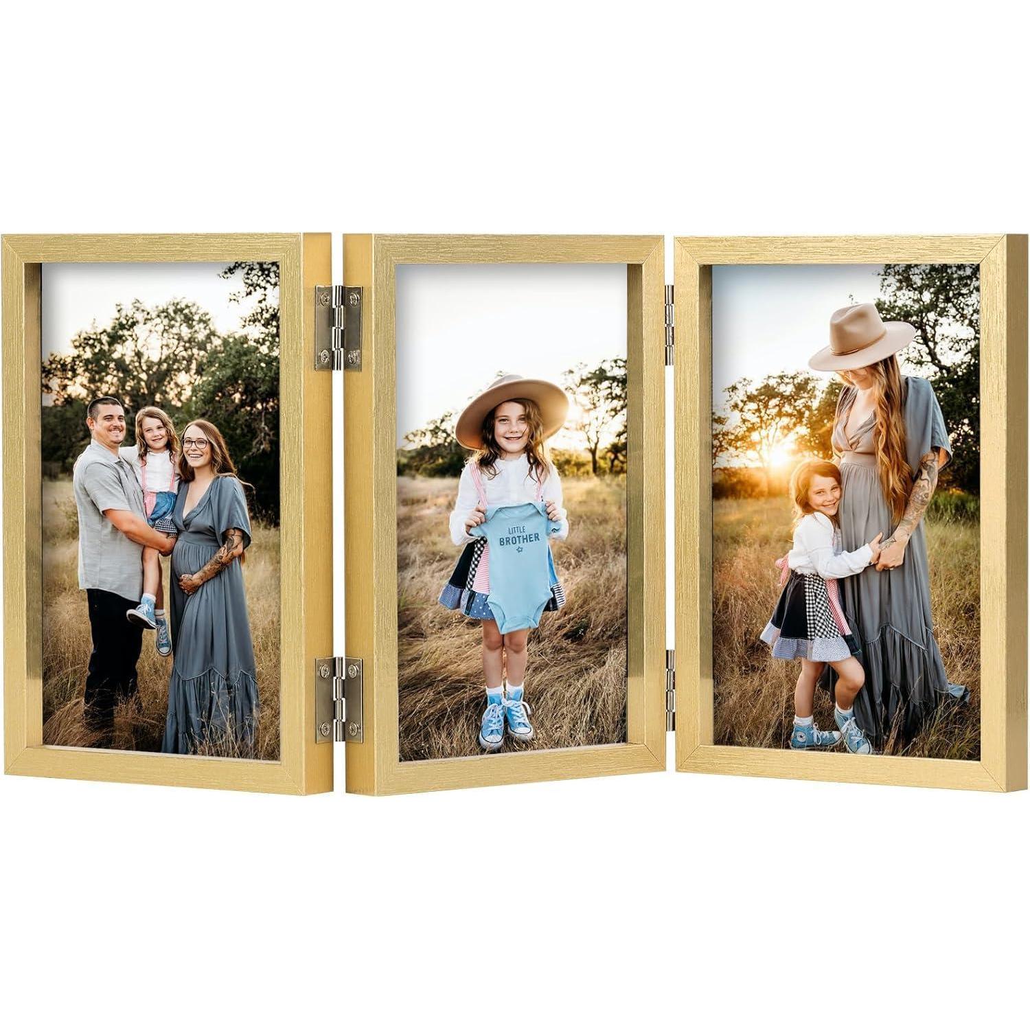 Bilderrahmen 13x18 Dreifach Collage Glasfront Standfuß Gold 13x18cm