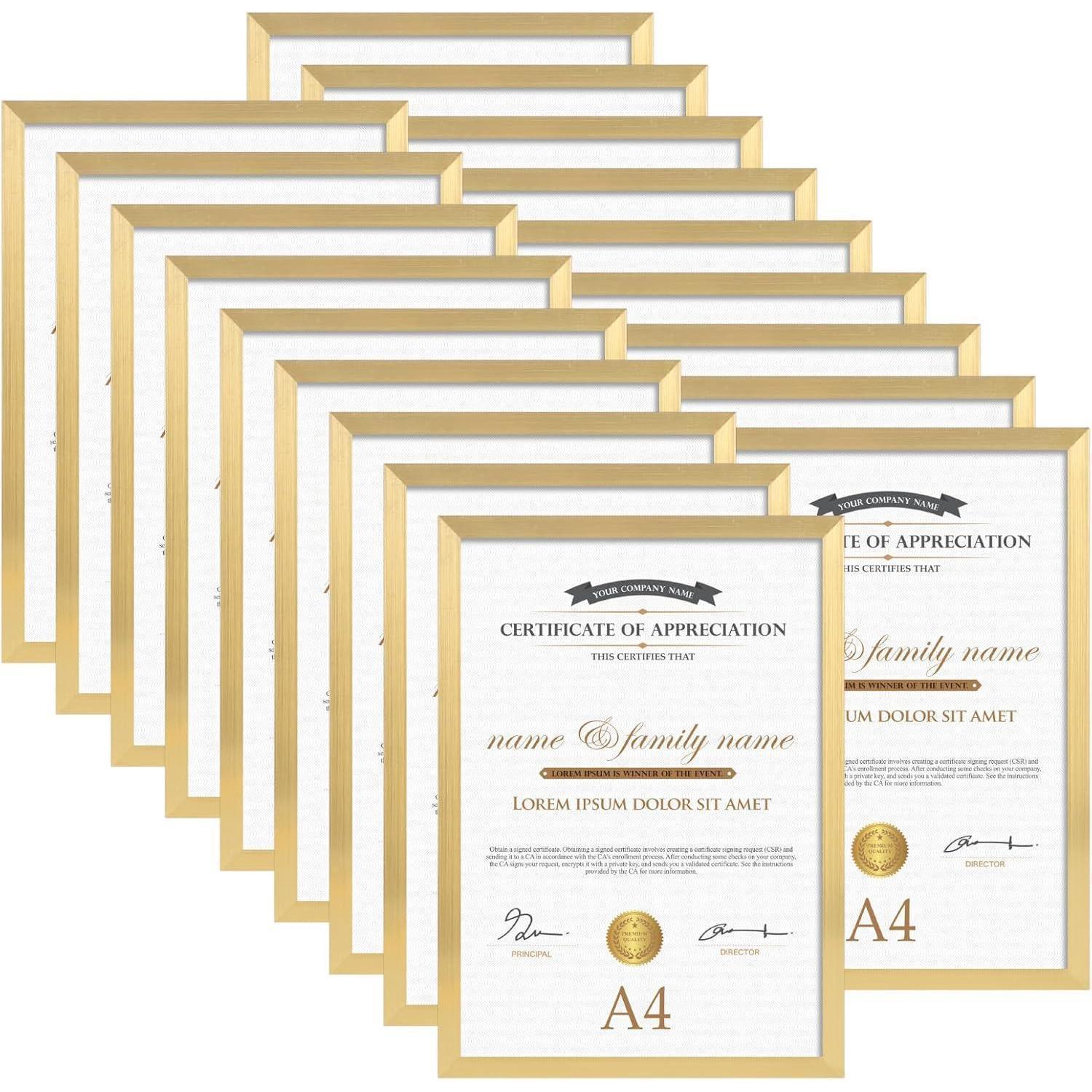 Bilderrahmen A4 18er Set Wand Tisch Büro Wohnung Gold A4(21 X 29,7 Cm)