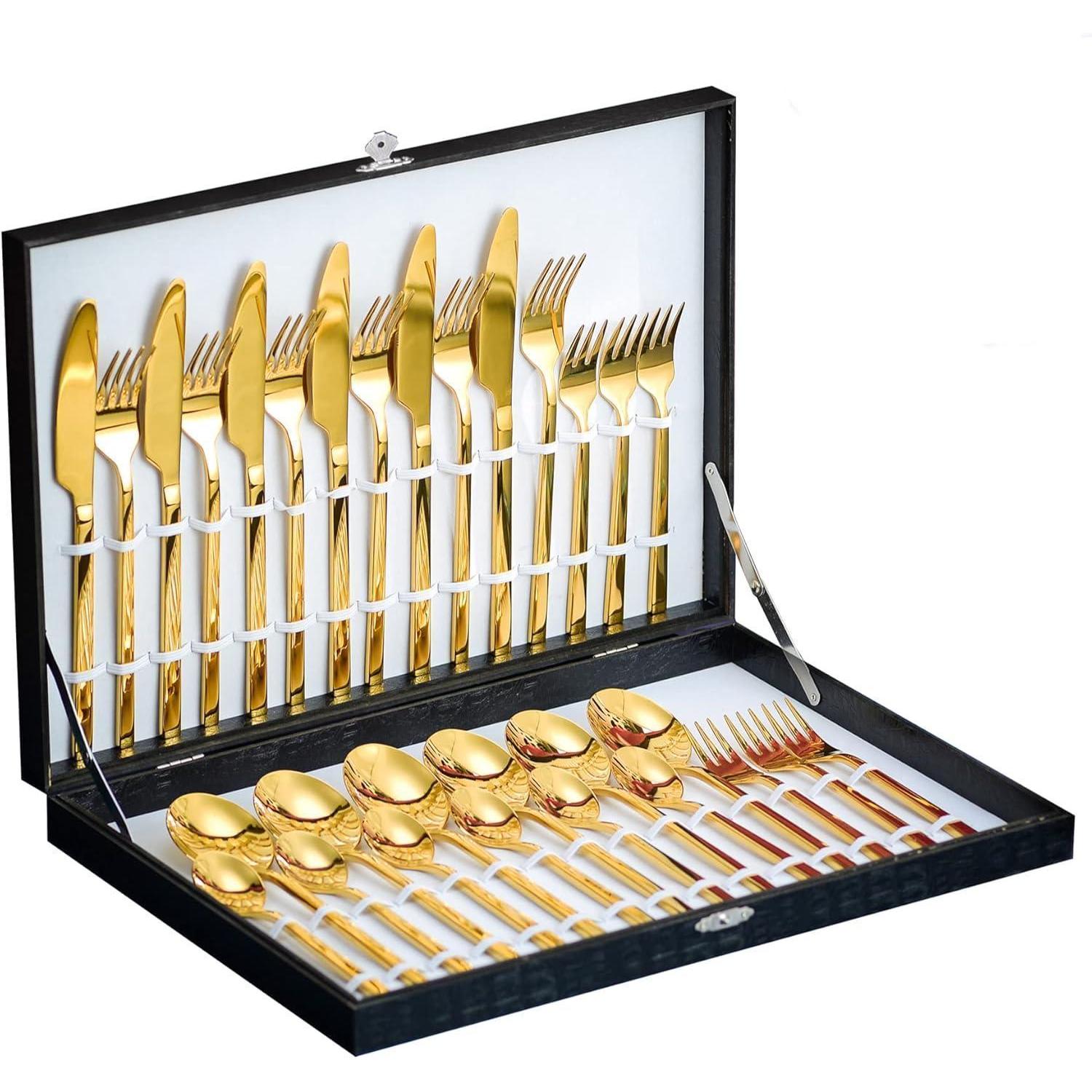 Velaze Besteckset Gold 30-teilig 18/10 Edelstahl Spiegelpoliert