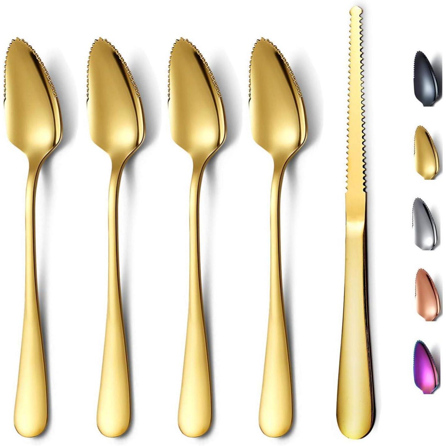 Grapefruit Löffel Gold Edelstahl 5er Set Messer Titan 4. Gold