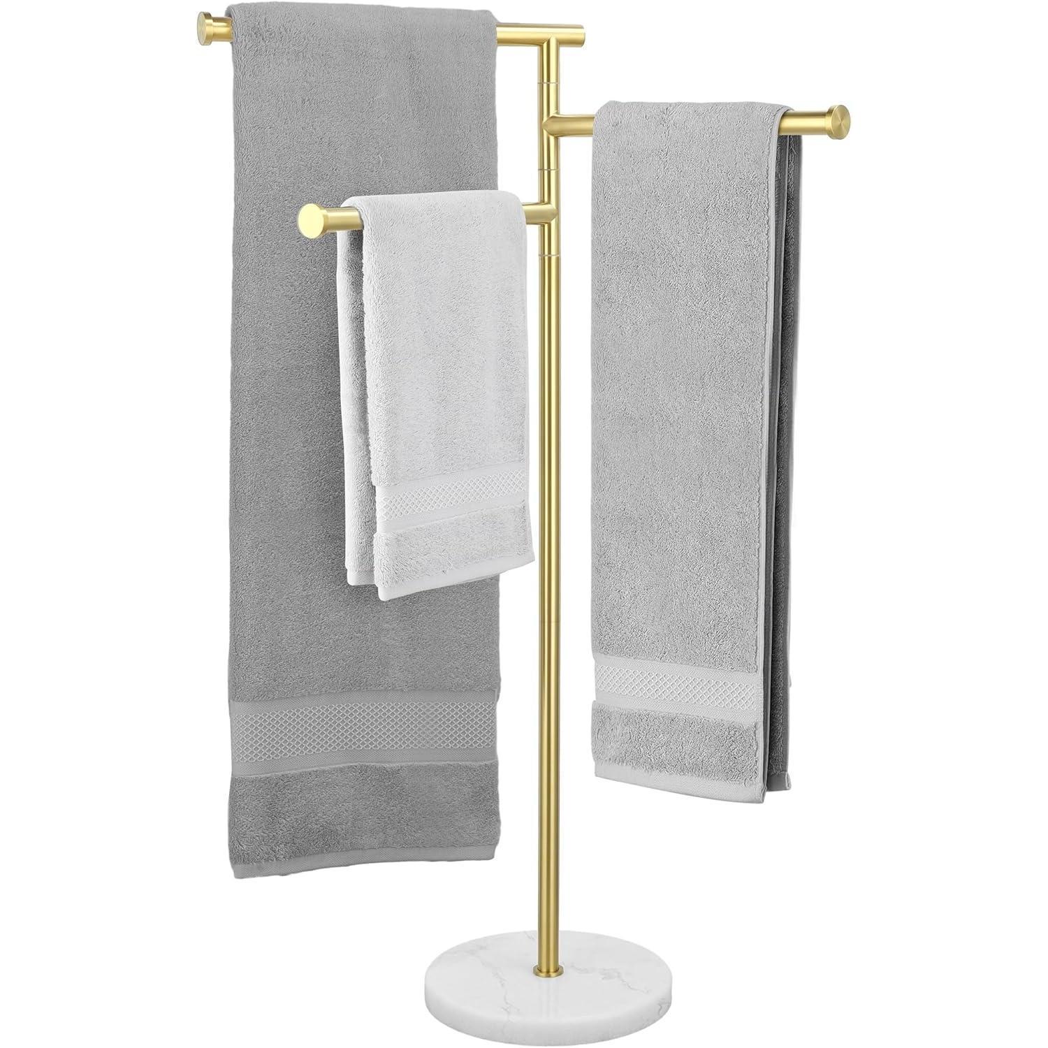 Handtuchhalter Bad Edelstahl Marmor Gold 3-arm Gebürstet Gold