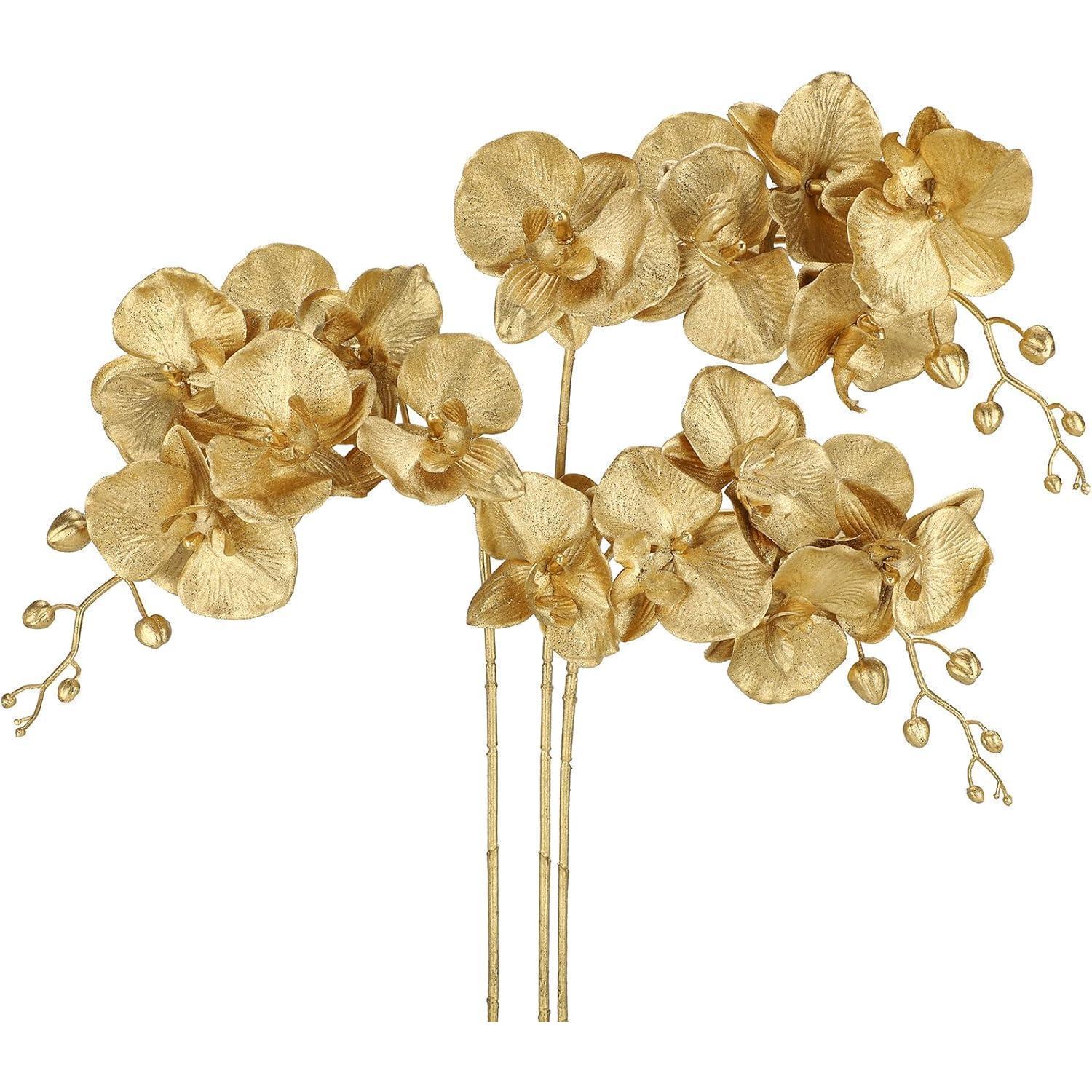 Kunstblume Orchideenzweig Phalenopsis 9 Blüten Gold 3 Pcs