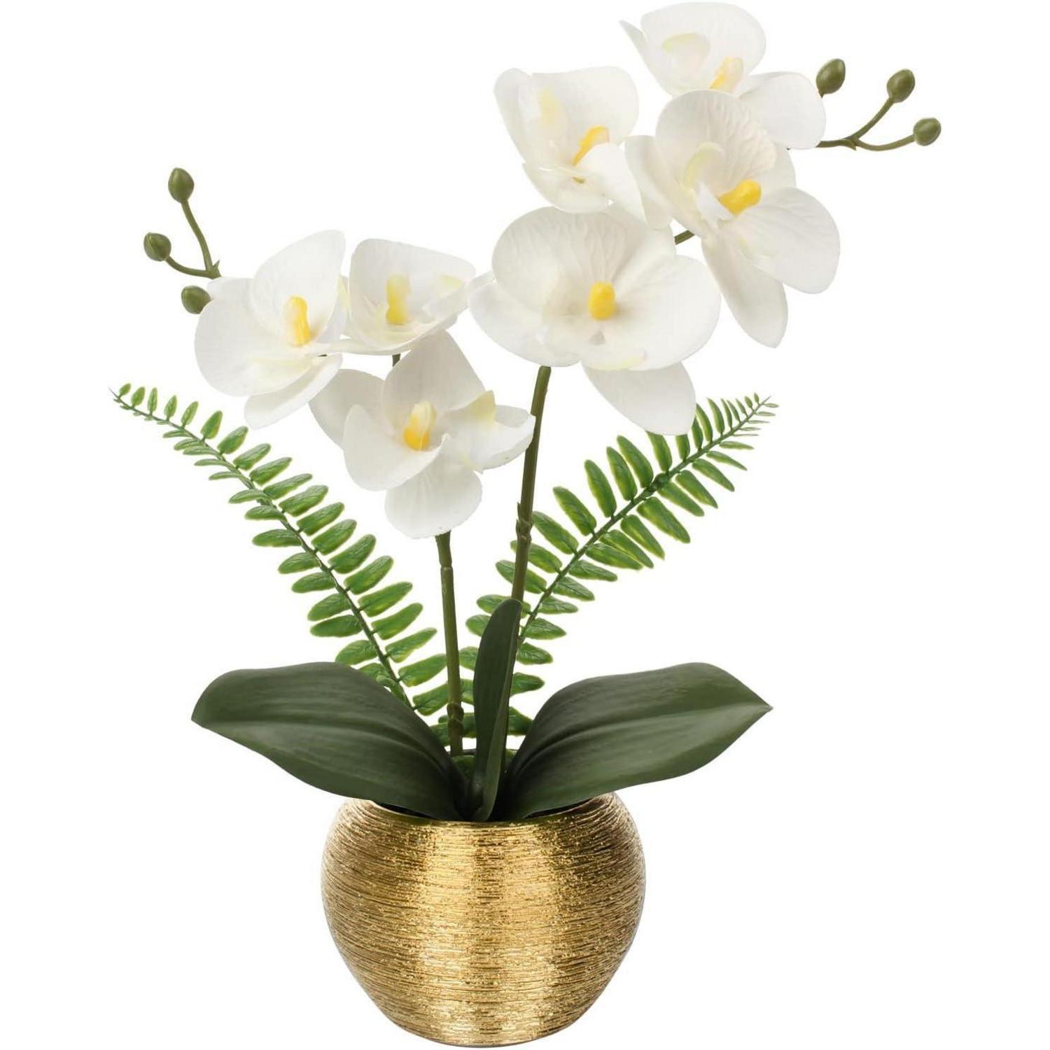 Kunstblume Orchidee Künstlich Im Goldfarbenen Topf 33 Cm - Real-touch Blüten