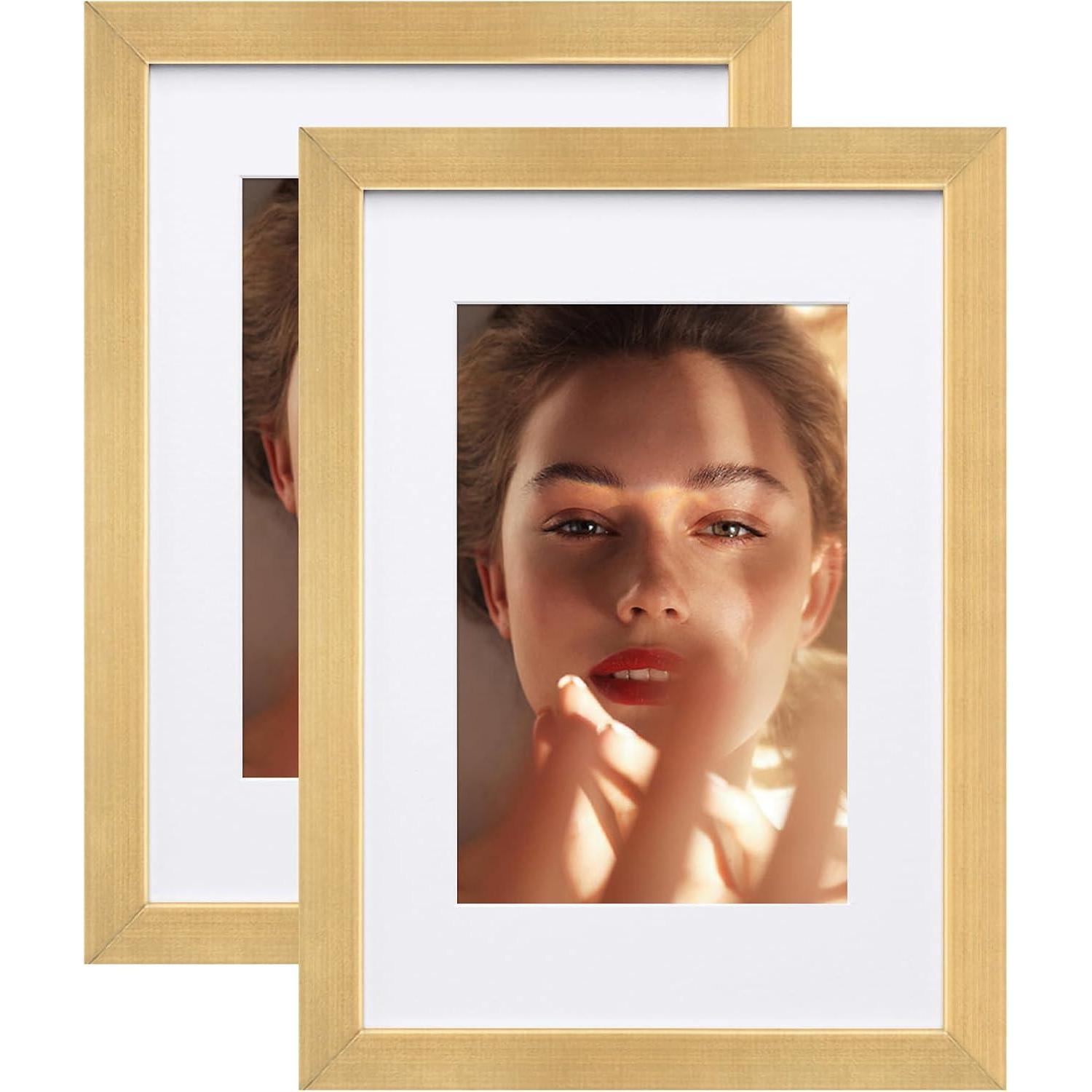 Gold Aluminum Picture Frame Set 2 Pack With Mats & Plexiglass