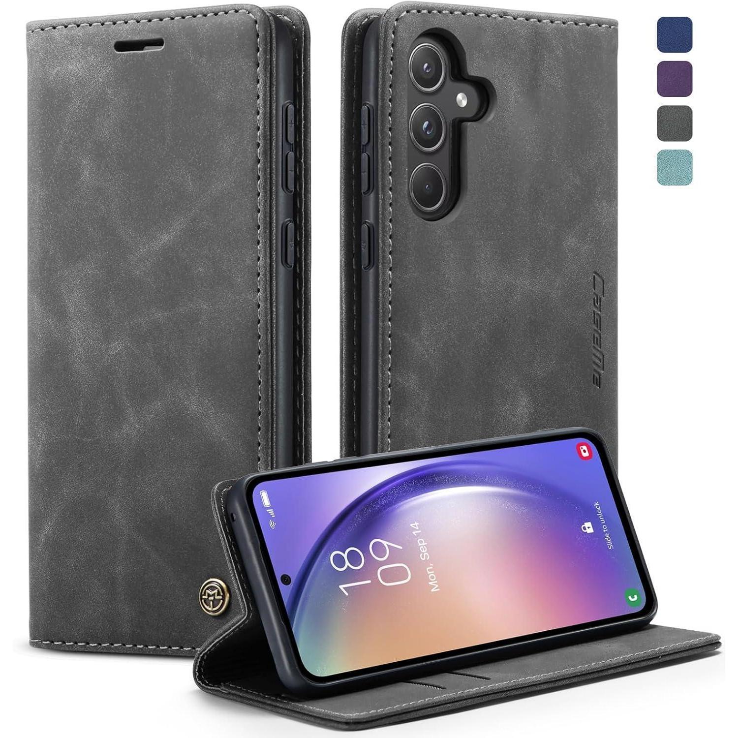 Kzb Samsung Galaxy A55 5g Hülle Premium Leder Klapphülle Grau
