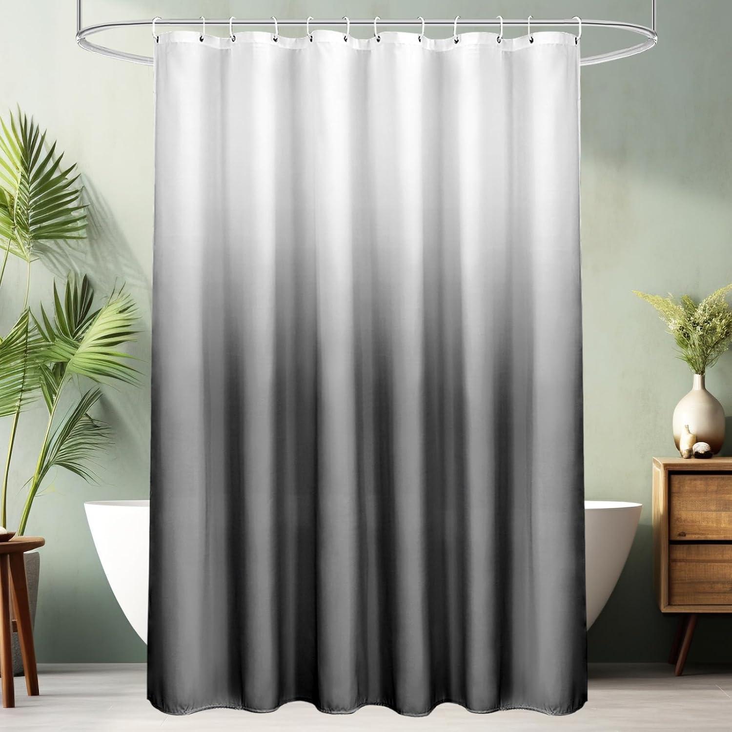 Duschvorhang Textil Grau 180x180cm Wasserdicht Waschbar Mit 12 Ringen