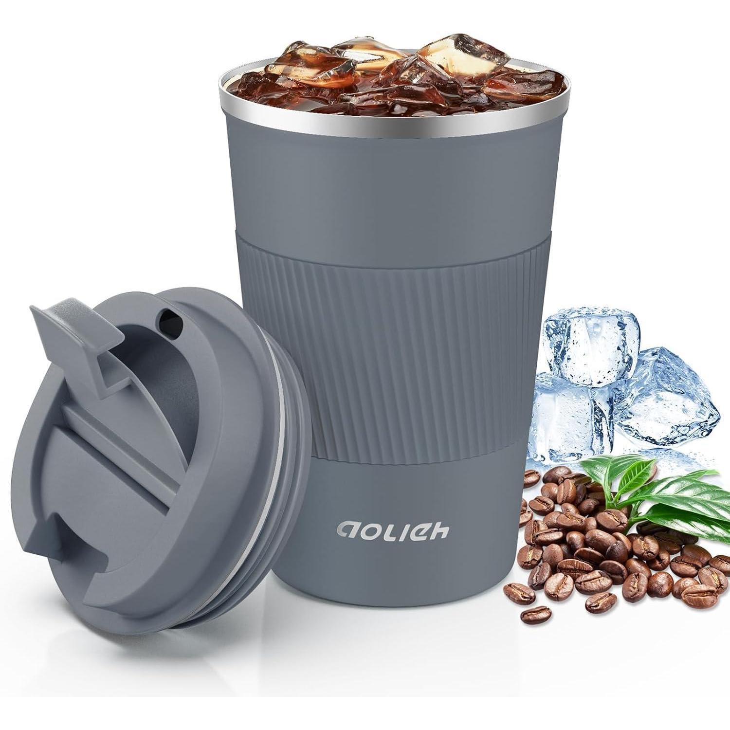 Aolieh Thermobecher Edelstahl Kaffeebecher Isolierbecher 380ml Graue