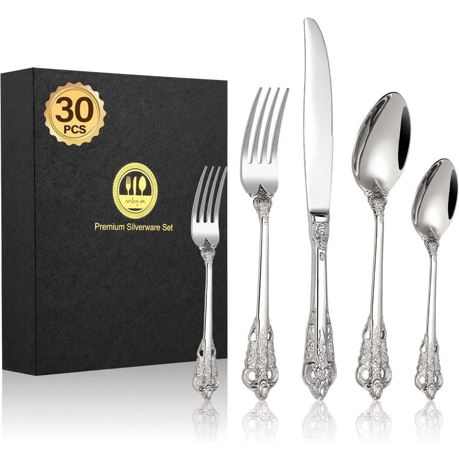 Besteck Set 30 Edelstahl 30 Stück Silberne Kronen Besteck 30 Stück