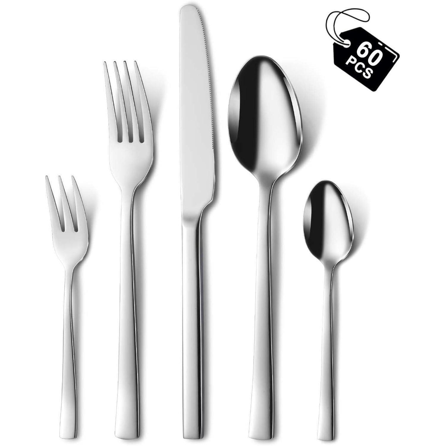 Besteckset 12 Personen Edelstahl Gabel 60 Teilig Silber 60 Teilig