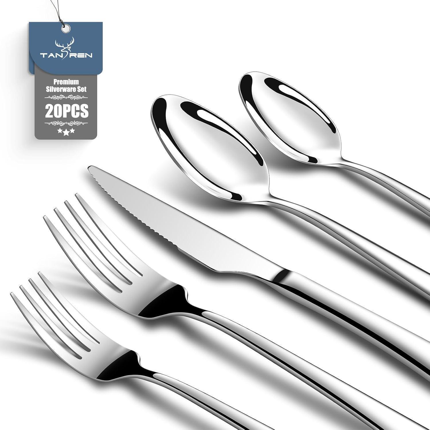 Besteckset Edelstahl 20teilig Steakmesser Gabel 4 Personen Silber