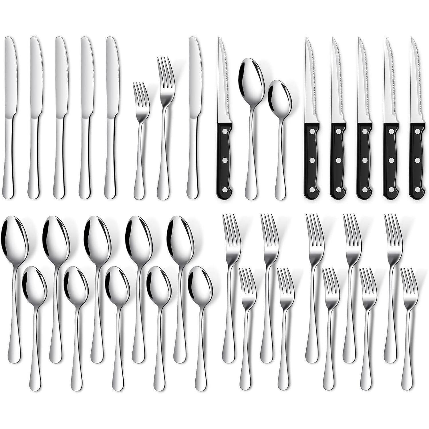 Besteckset Edelstahl 36teilig Steakmesser Gabel 6 Personen Silber