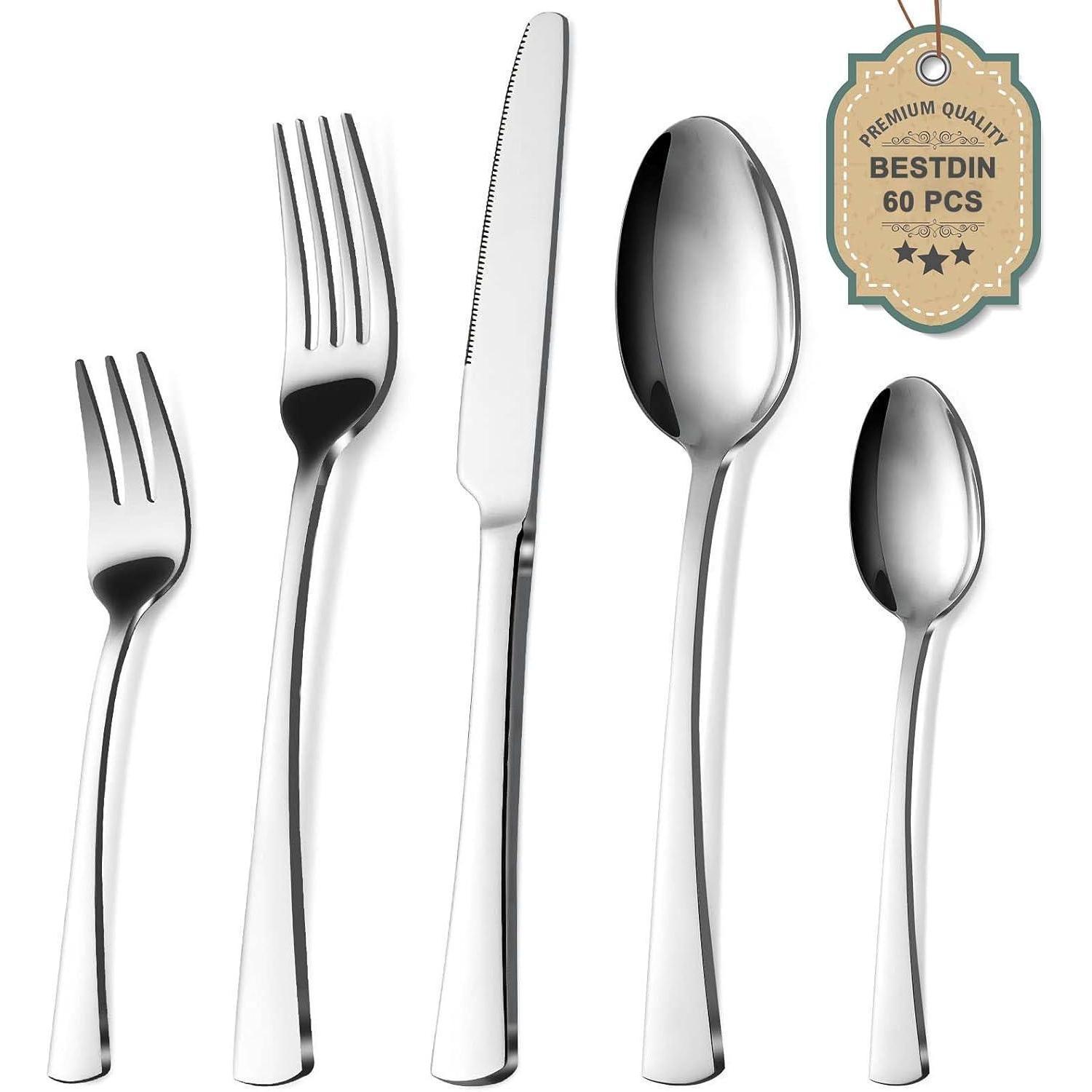 Besteckset Edelstahl Messer Gabel Löffel 12 60 Teilig Silber 60 Teilig