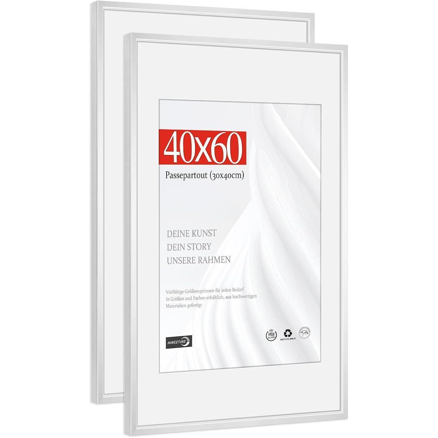 Bilderrahmen 40x60 Passepartout 30x40 Alu Silber 40x60cm 2x
