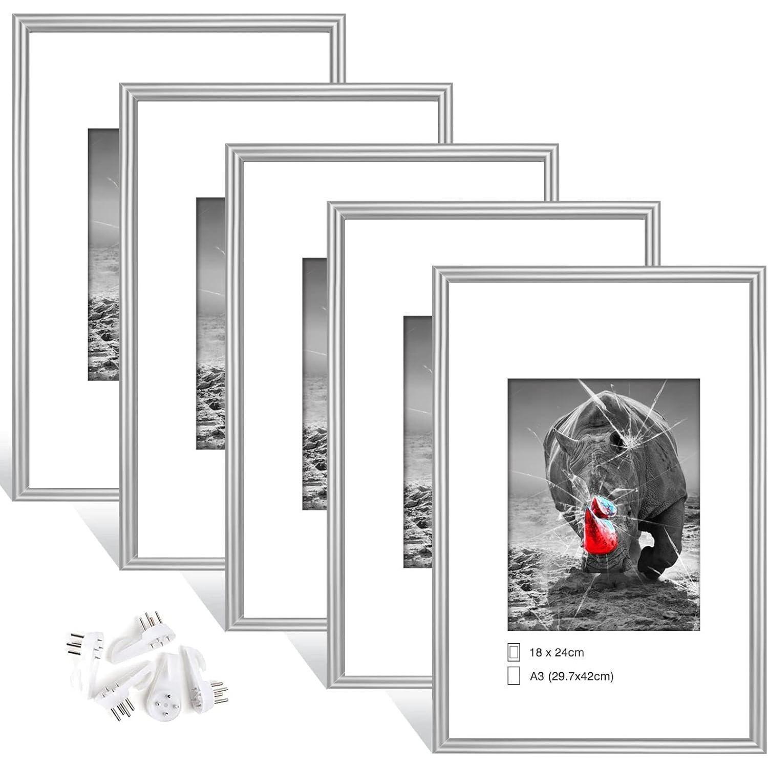 Bilderrahmen 5er Plexiglas Hoch Quer Silber A3 29,7x42 Cm 5x