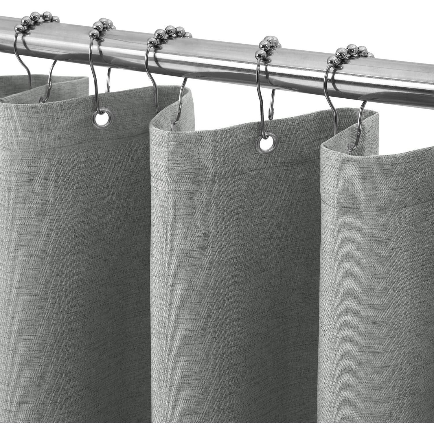 Leinen Duschvorhang Mit Metallringen 92x182cm Grau Wasserdicht & Schwer