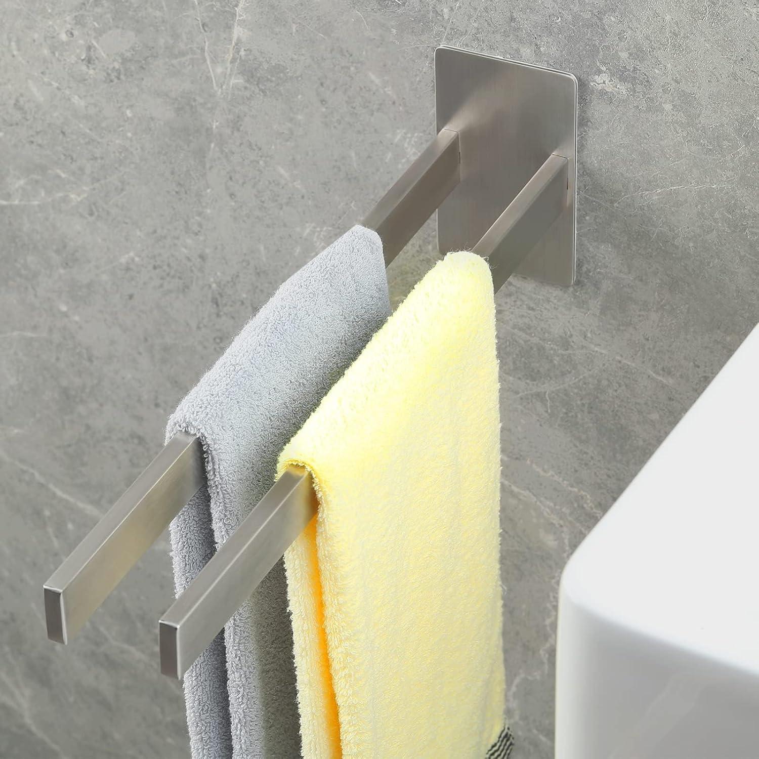Handtuchhalter Edelstahl Selbstklebend Doppel Wand Silber-quadrat