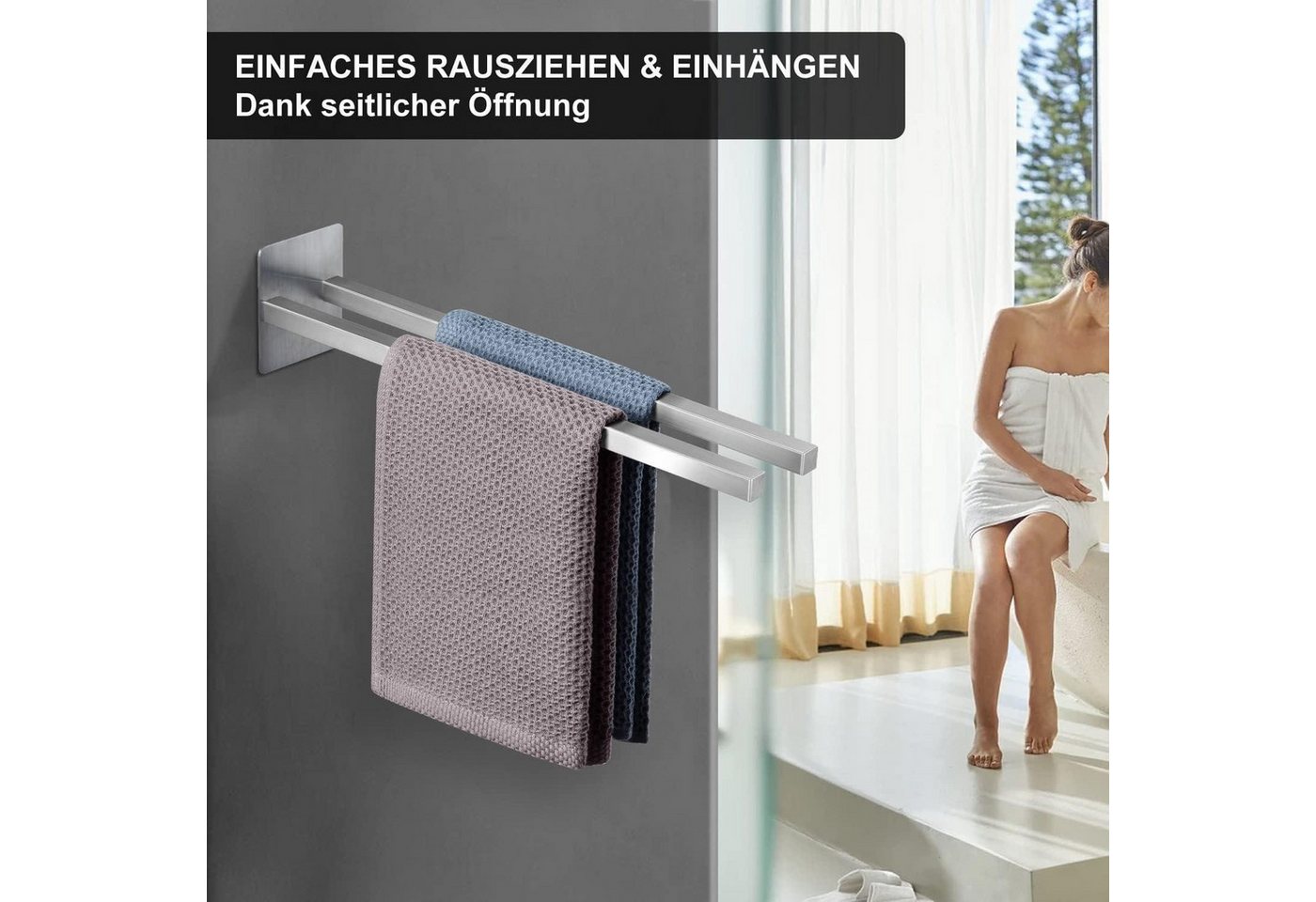 Handtuchhalter Ohne Bohren Edelstahl Selbstklebend 39cm Bad Zweiarmig Bild 3