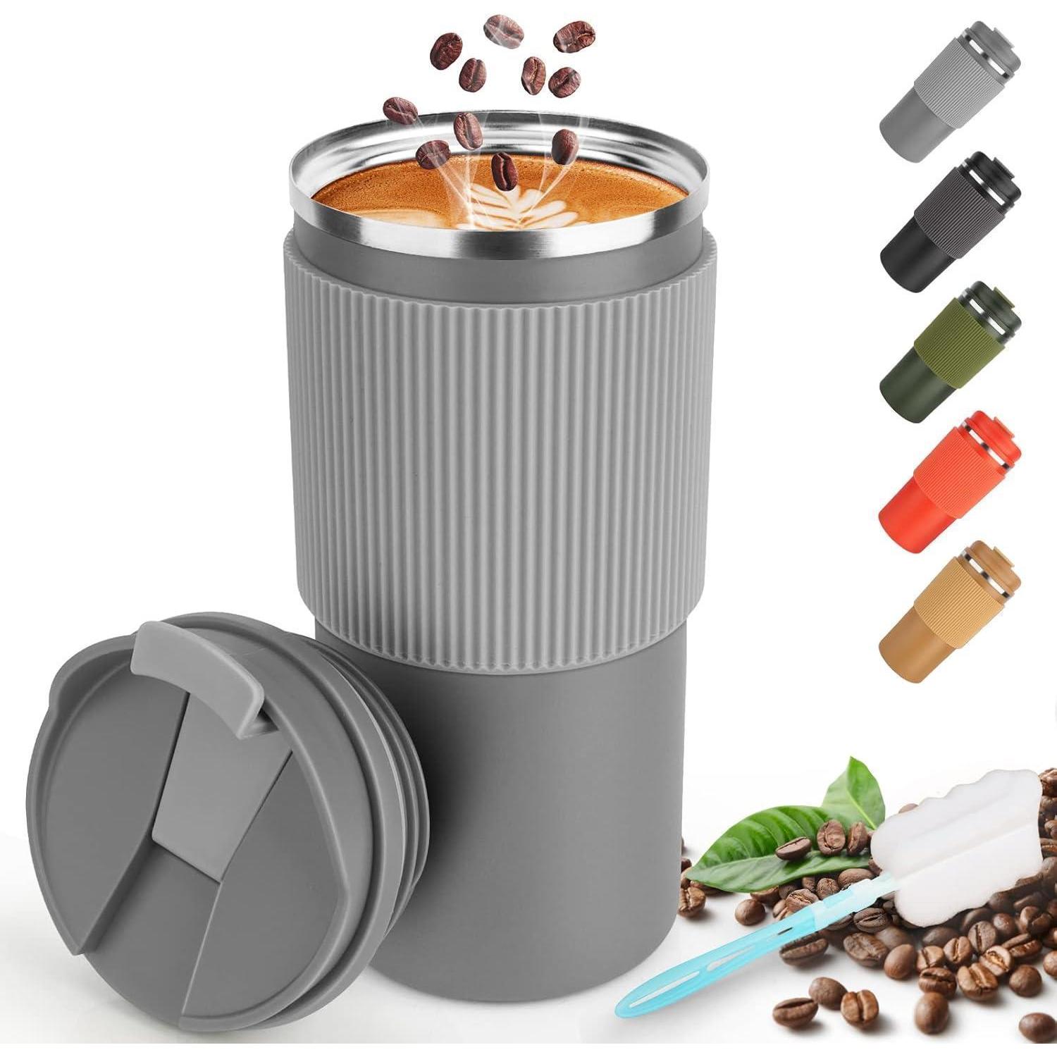 Thermobecher Isolierbecher Kaffeebecher 450ml Reisebecher Deckel Grau