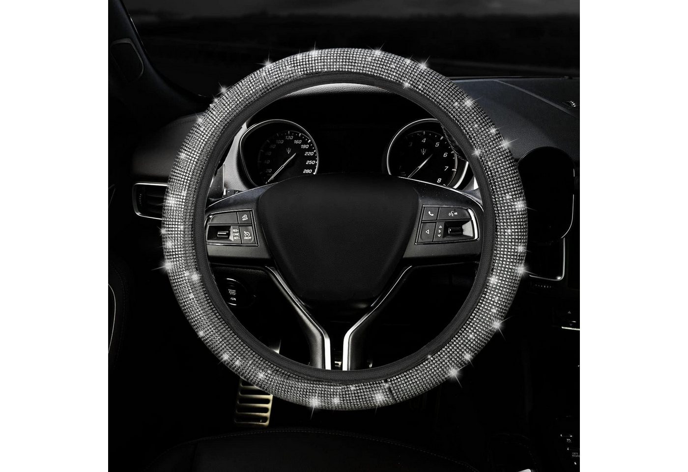 Lenkradbezug Universal Auto Glitzer Rhinestones Deko Frauen Silber Bild 4