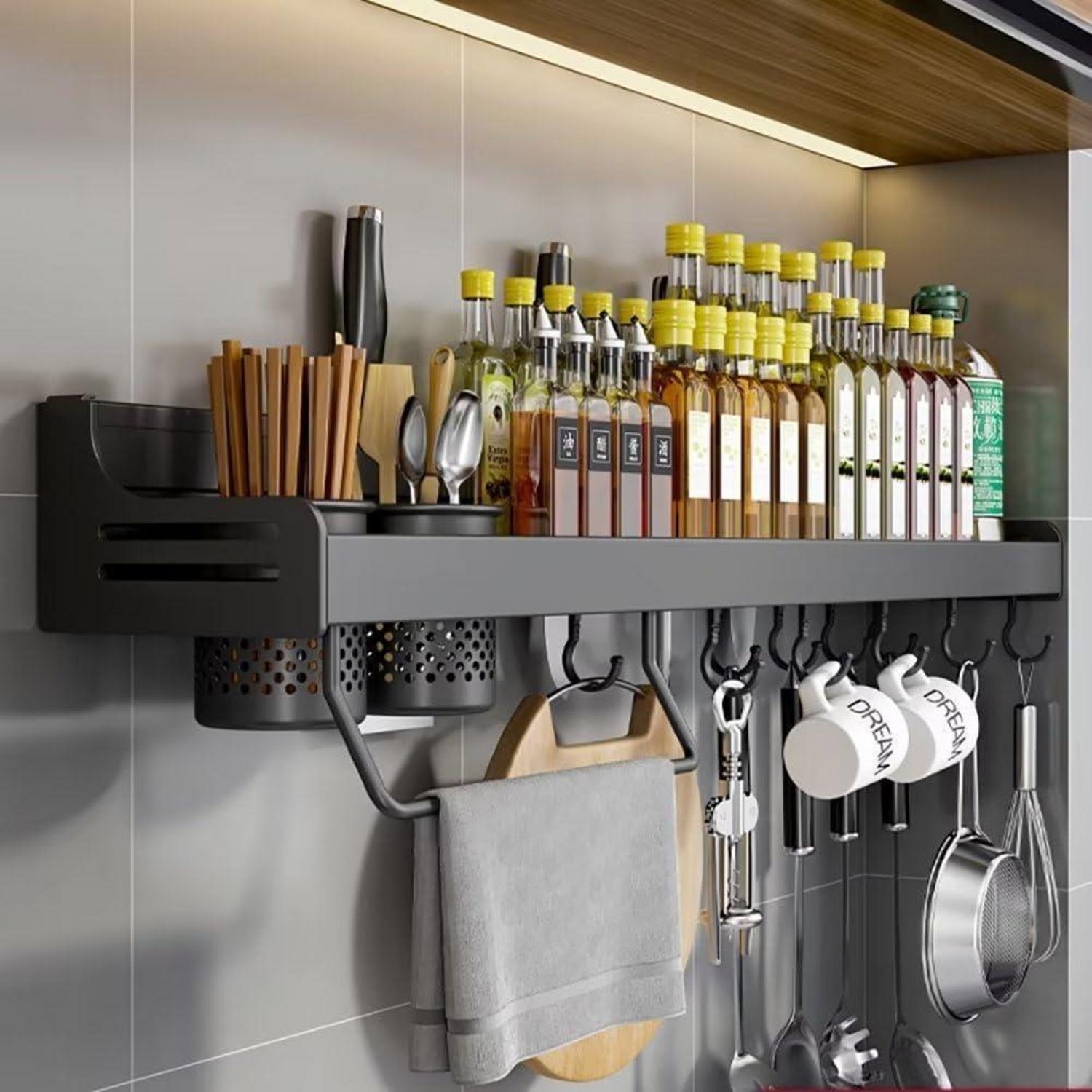 Coitrozr Gewürzregal Wand Hängend 10 Haken 2 Hängebecher Küchen Organizer