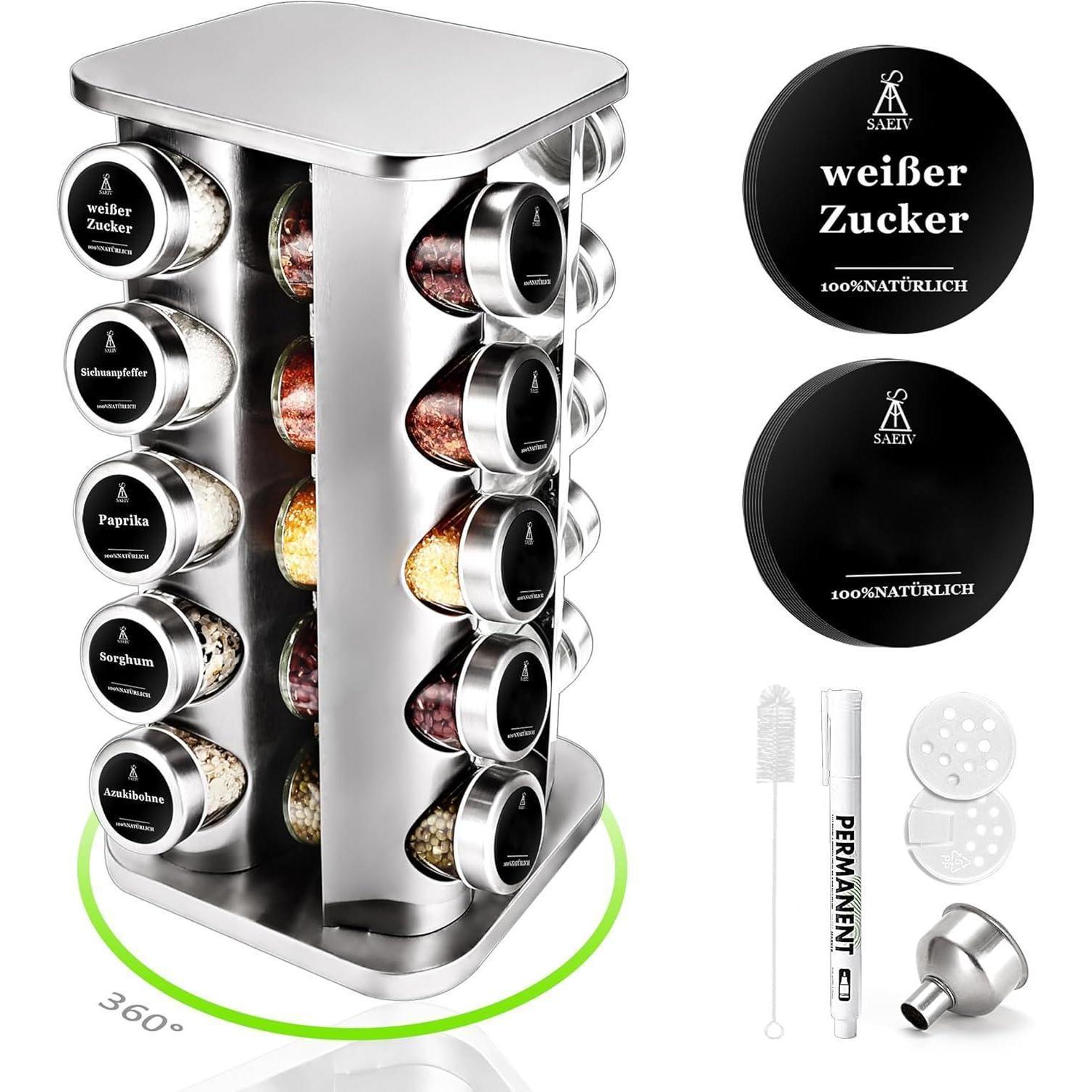 Saeiv Rotation Gewürzregal 20 Gewürzgläser Stehend Organizer 100ml