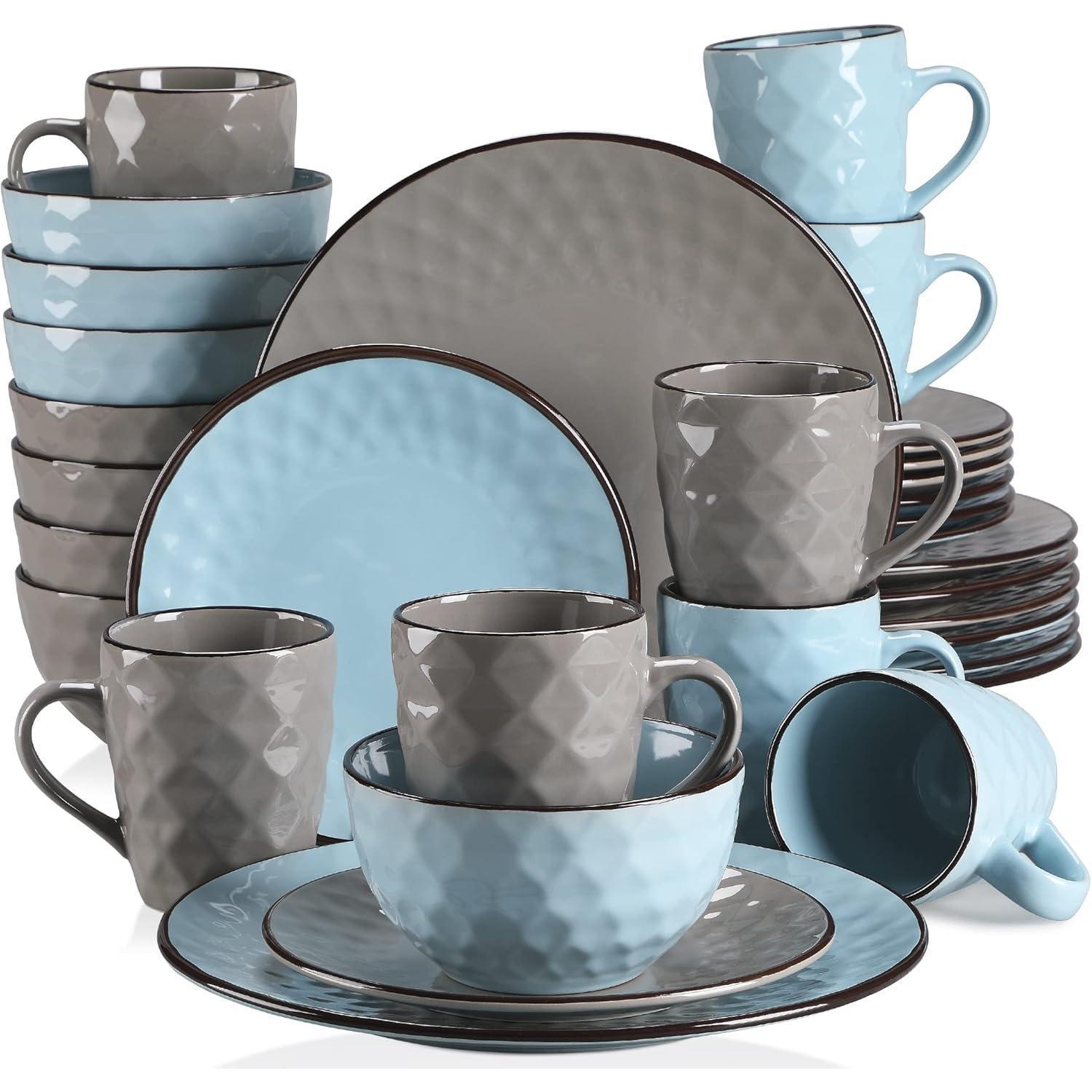 Tafelservice Steingut 32teilig Kombiservice 32 Pi&xe8ces Blau Grau