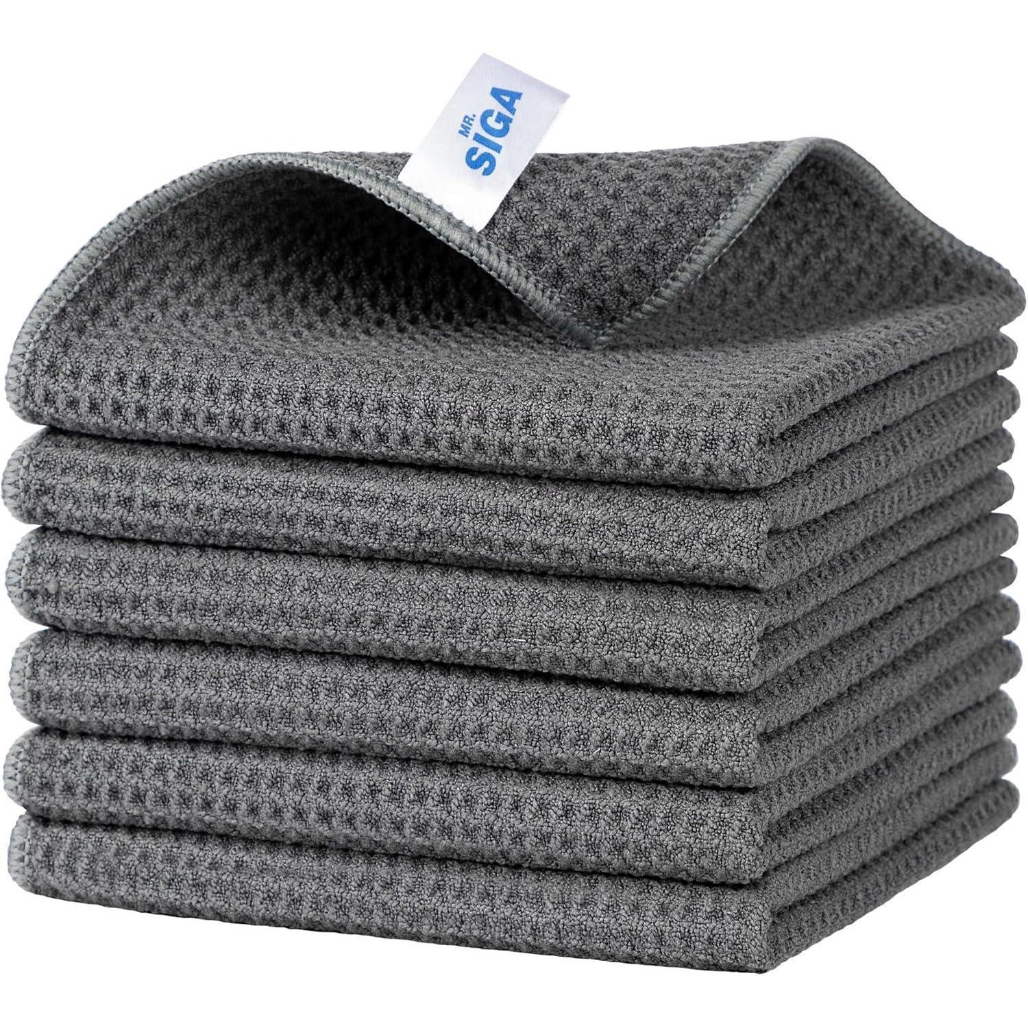 Mr.siga Waffeltücher Mikrofasertuch, 6er Set Grau - Langlebig & Saugfähig