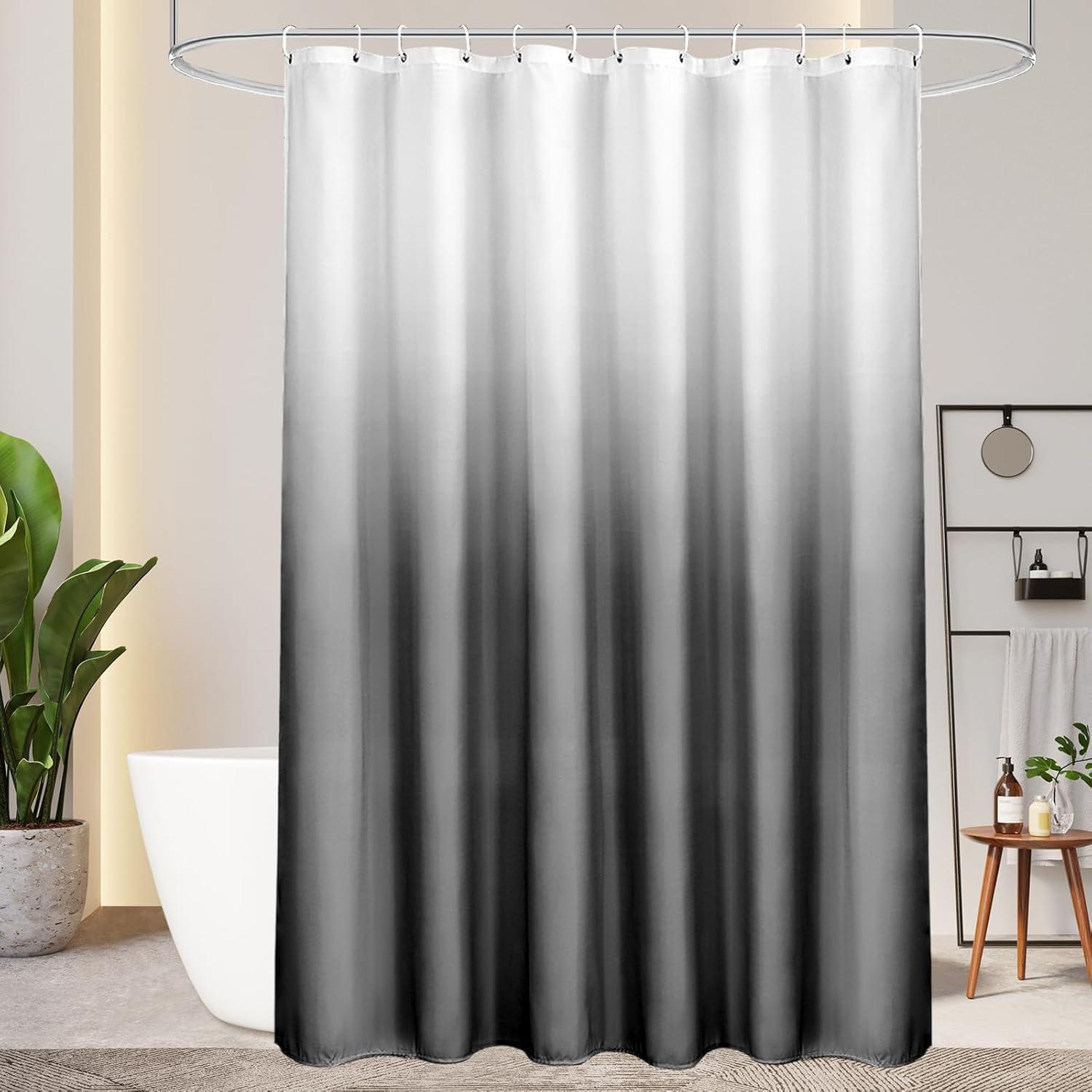 Duschvorhang 220x200cm Textil Grau Wasserdicht Waschbar Mit 14 Ringen