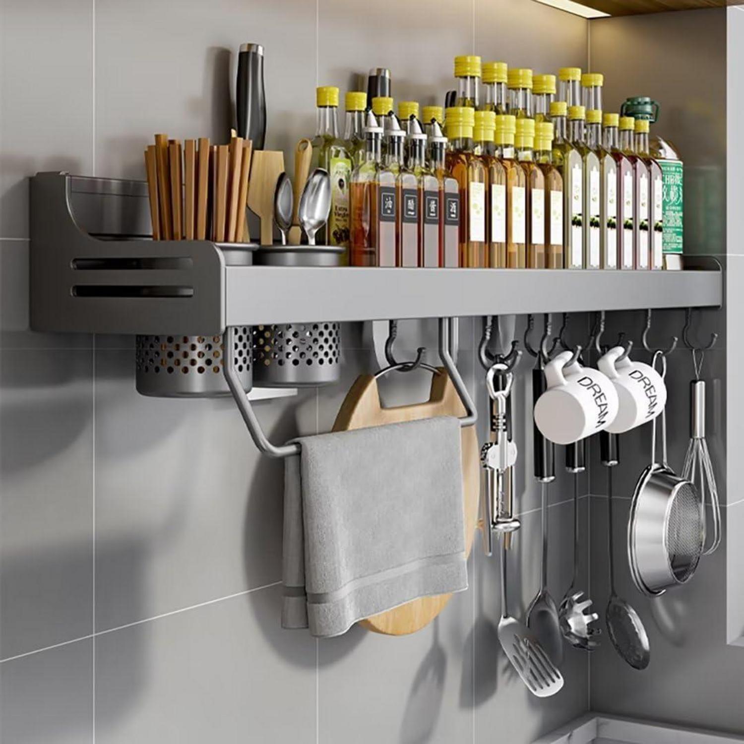 Hängendes Gewürzregal Wand 40cm Grau Ohne Bohren - Organisator Mit