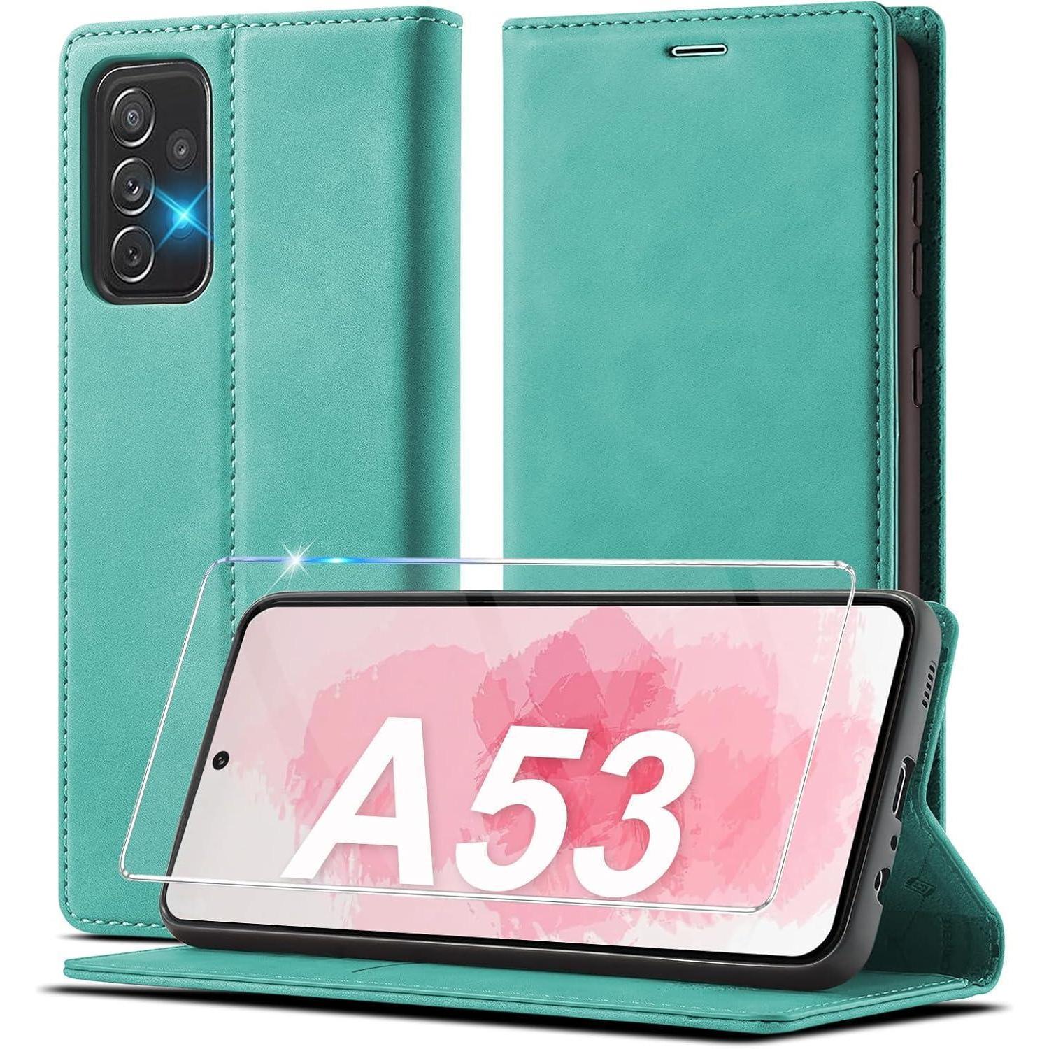 2023 Samsung Galaxy A53 Handyhülle Leder Schutzhülle Wallet Cover Grün