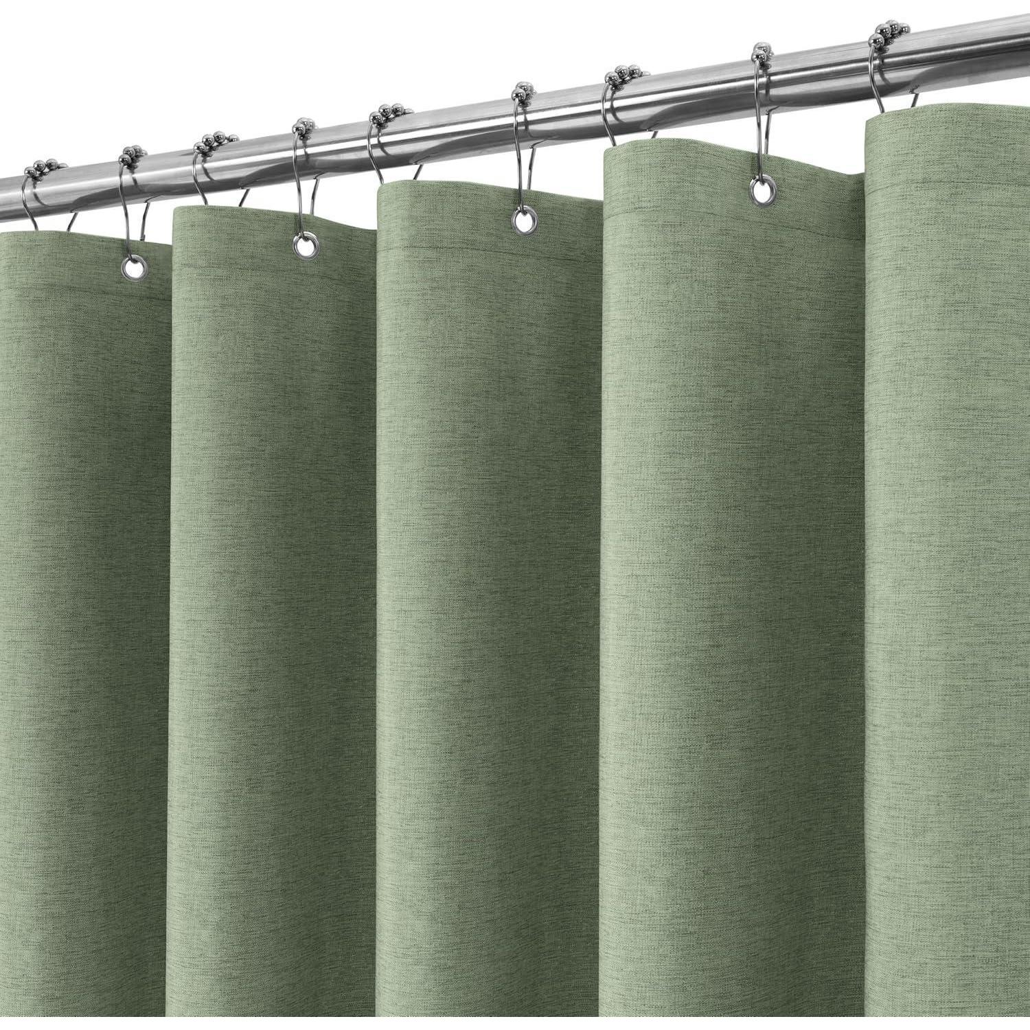 Duschvorhang Stoff Metallringe Leinen - Grün H182 X B182 Cm (1er Pack)