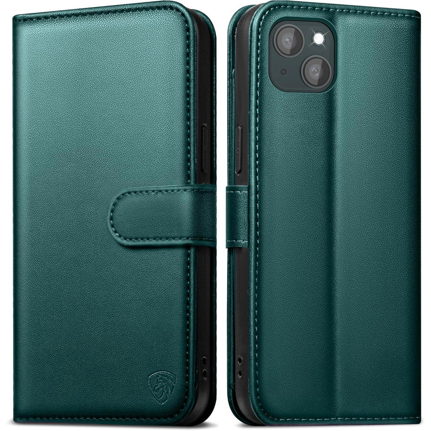 Iphone 15 Handyhülle Grün Panzer Schutz Glas Rfid Blocker Standfunktion