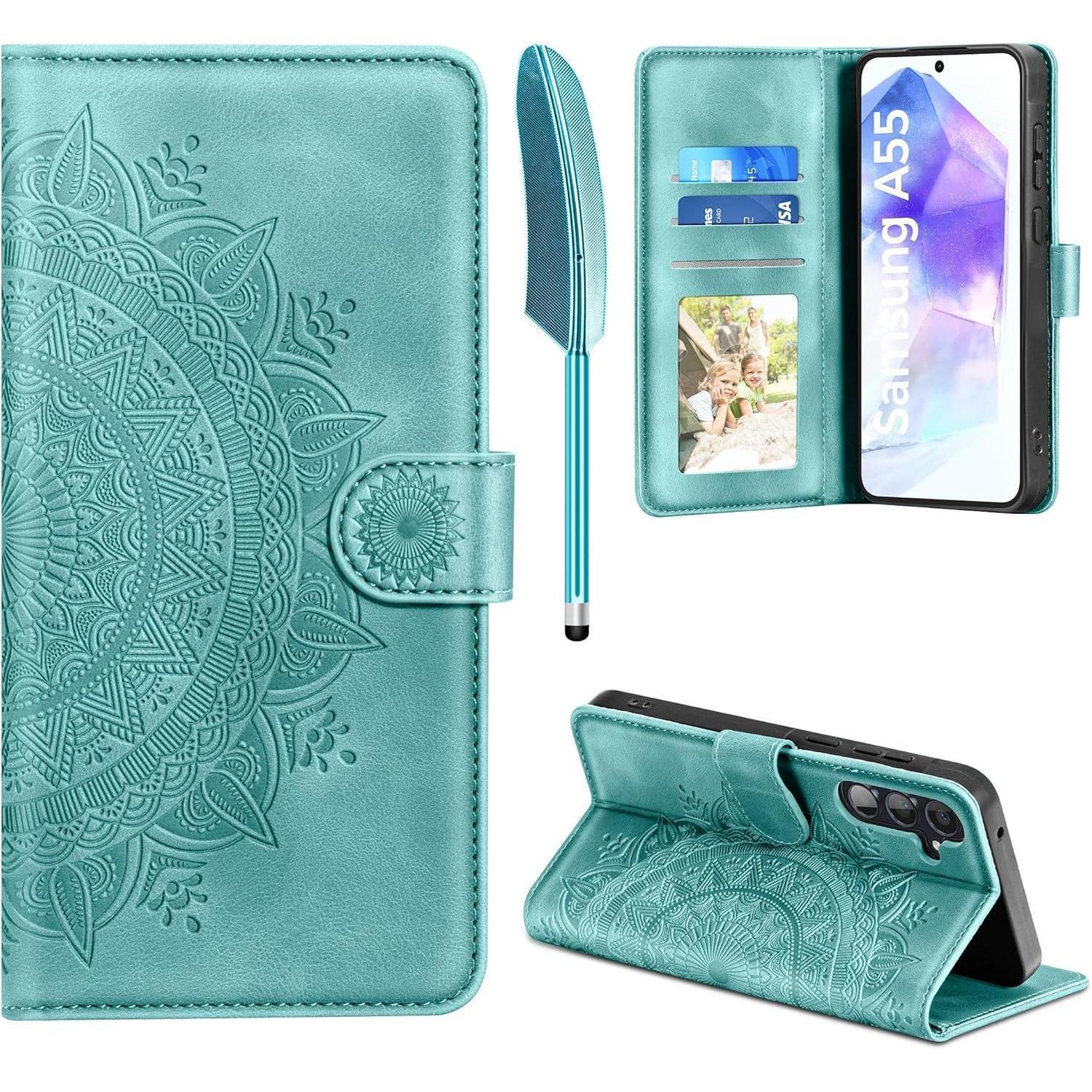 Easdnb Samsung Galaxy A55 5g Leder Flip Wallet Hülle Grün