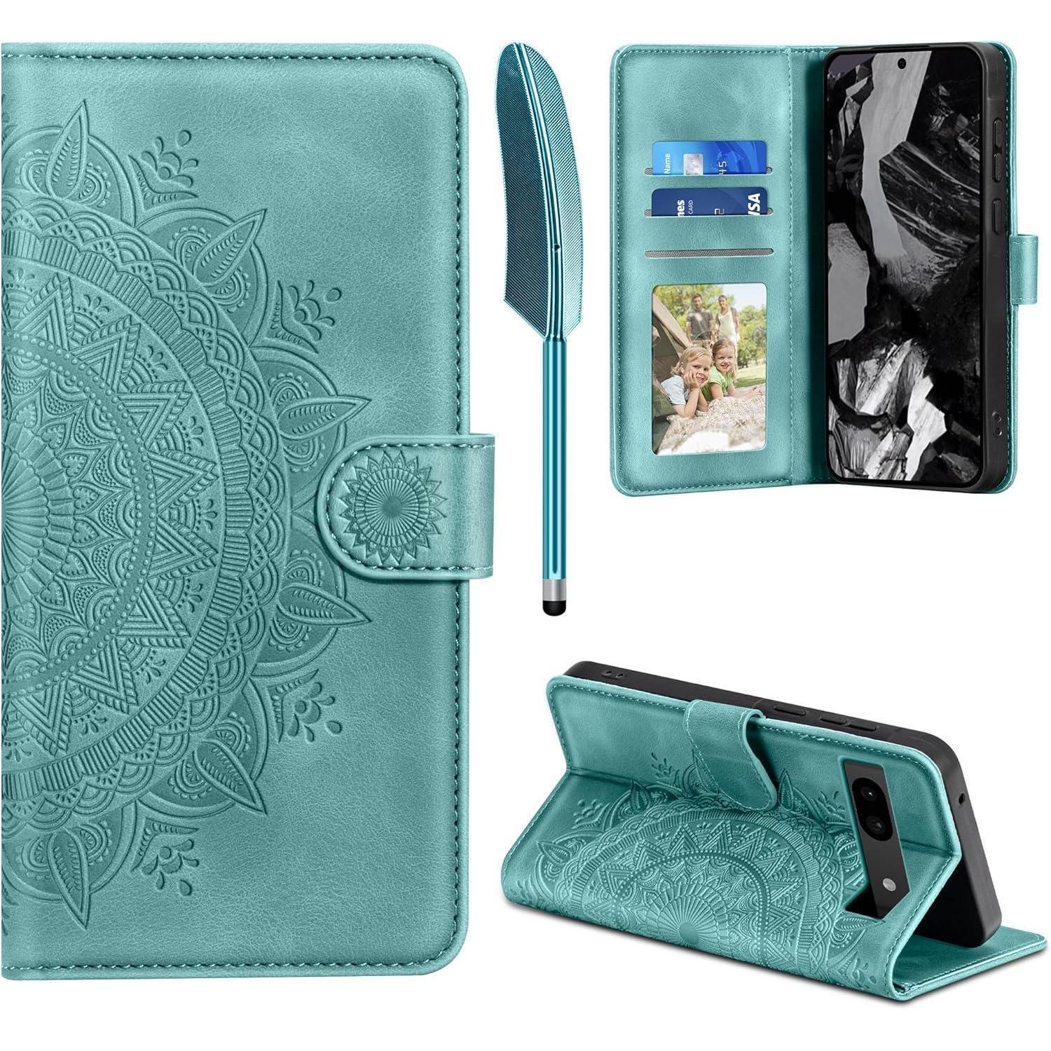 Google Pixel 8a Hülle Wallet Pu Leder Case Schutzhülle Grün