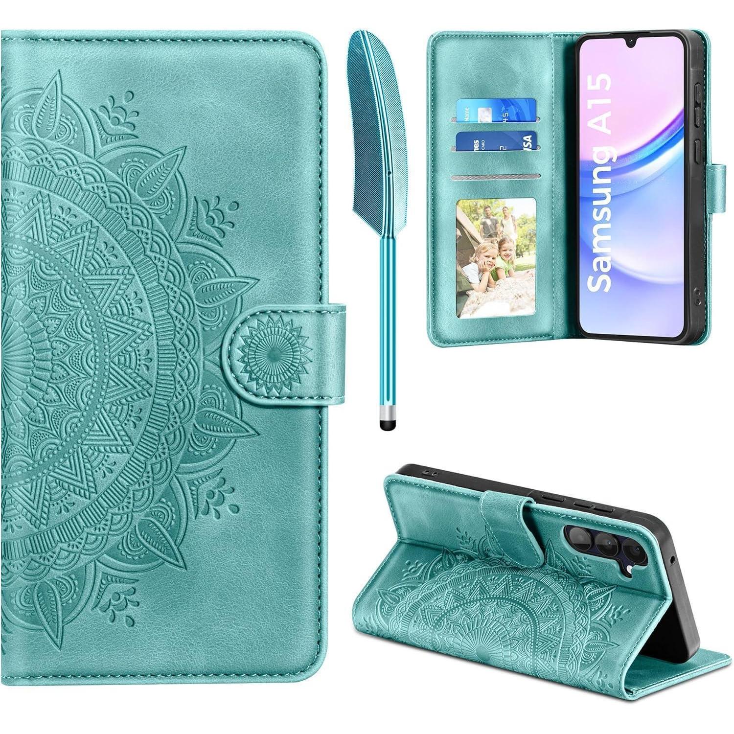 Easdnb Samsung Galaxy A15 5g/4g Leder Flip Wallet Hülle Grün