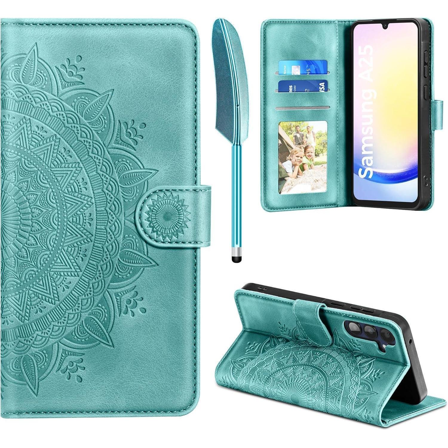 Easdnb Samsung Galaxy A25 Leder Flip Wallet Hülle Schutzhülle Grün